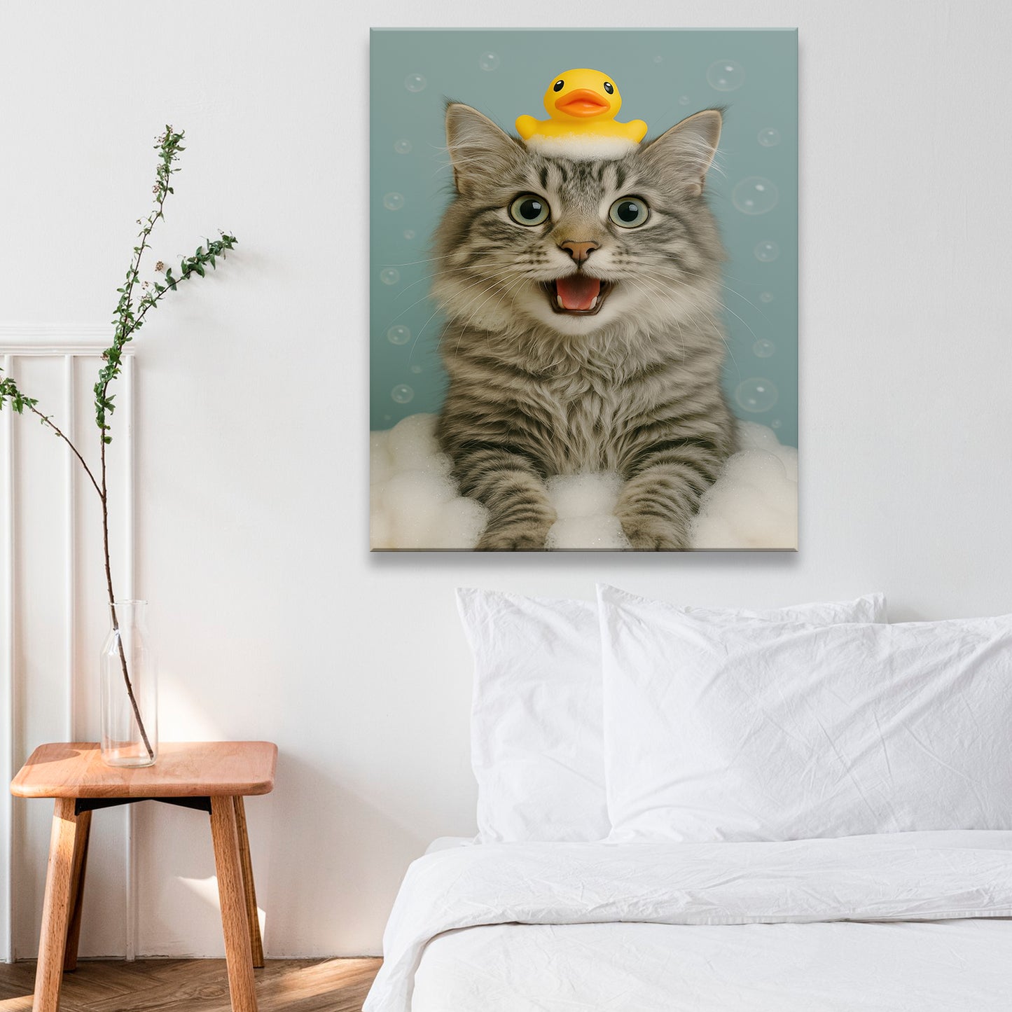 Custom Photo Cat In Bathtub With Duck Toy Canvas