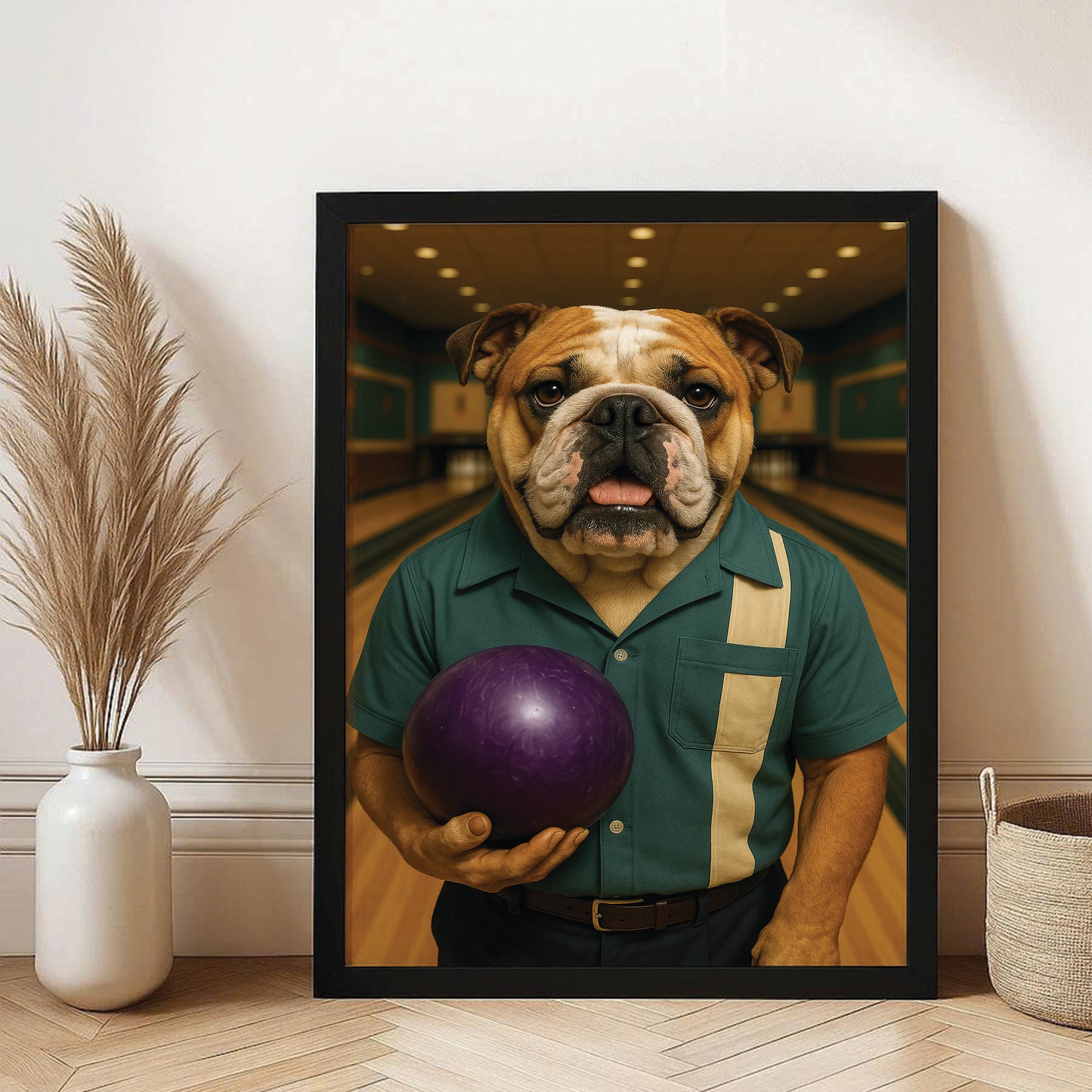 Custom Photo Bowling Dog Canvas Framed Wall Art Gift For Dog Lovers