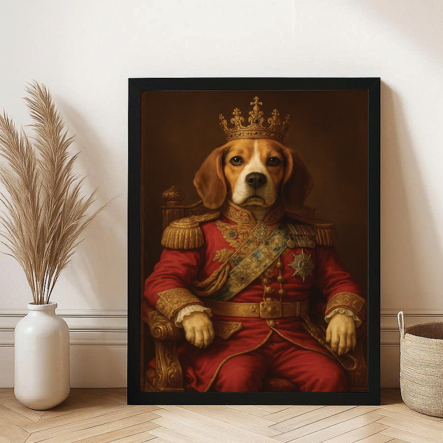 Custom Photo King Dog With Crown Royal Canvas Framed Wall Art Gift For Dog Lovers