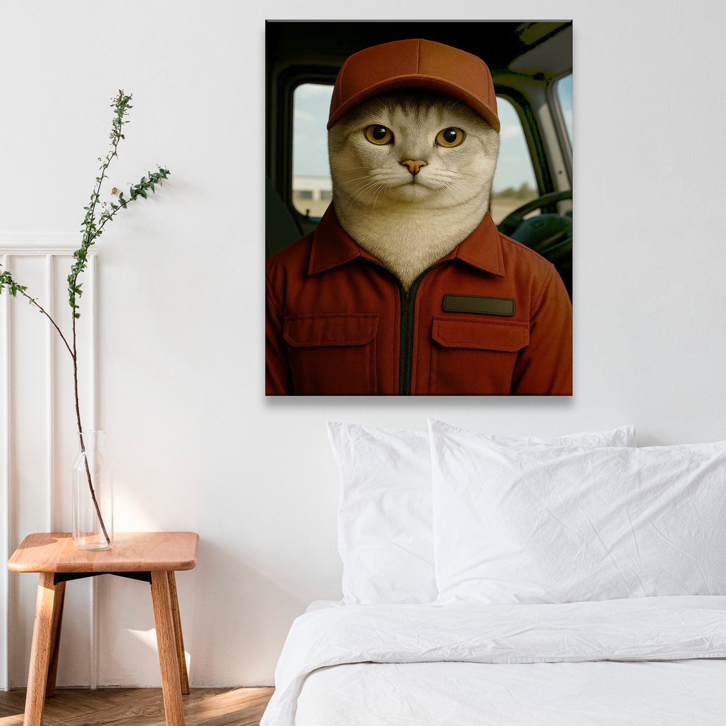 Custom Photo Trucker Driver Cat Canvas Gift For Cat Lovers