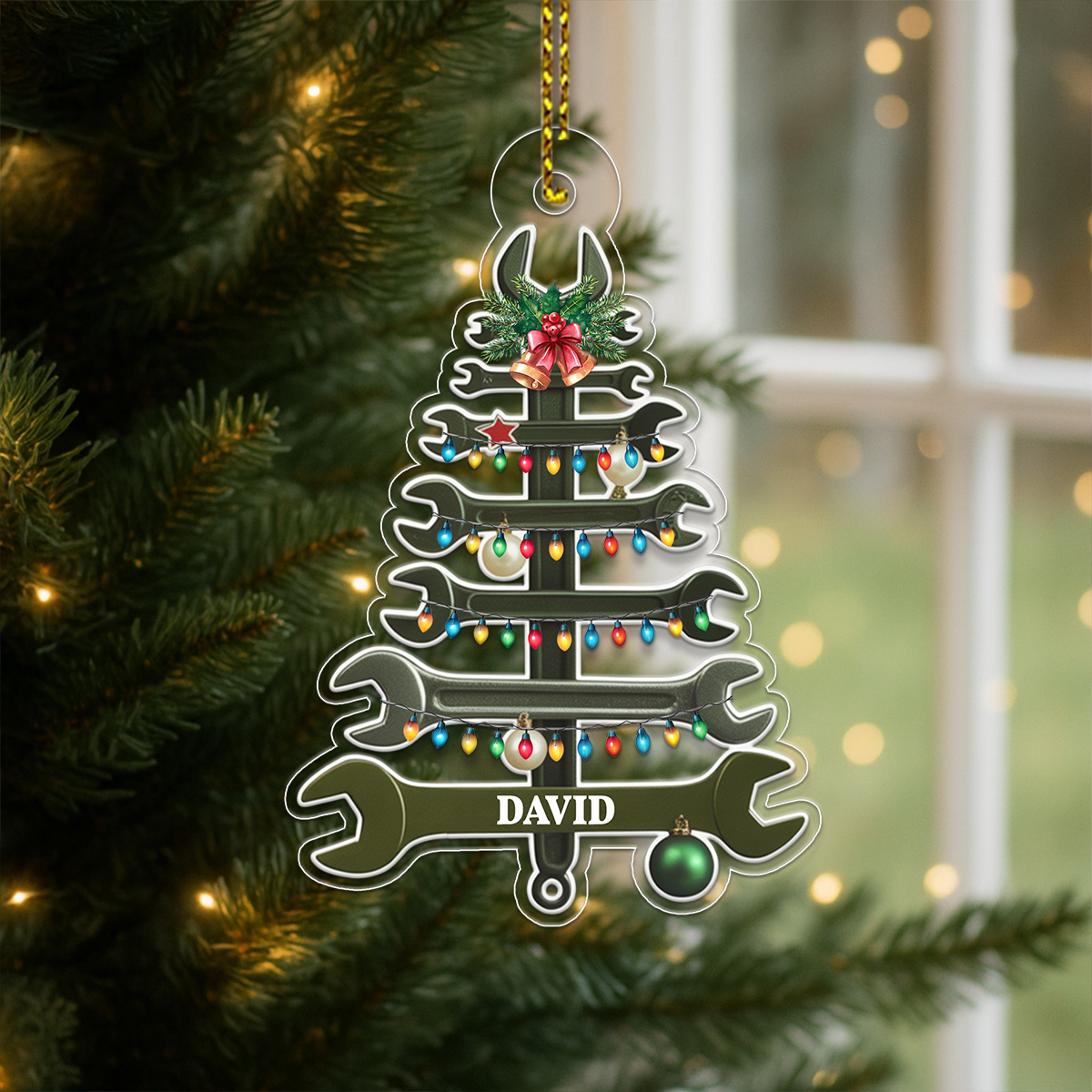 Custom Name Wrench Tree For Repair Mechanic Acrylic Ornament Christmas Gift