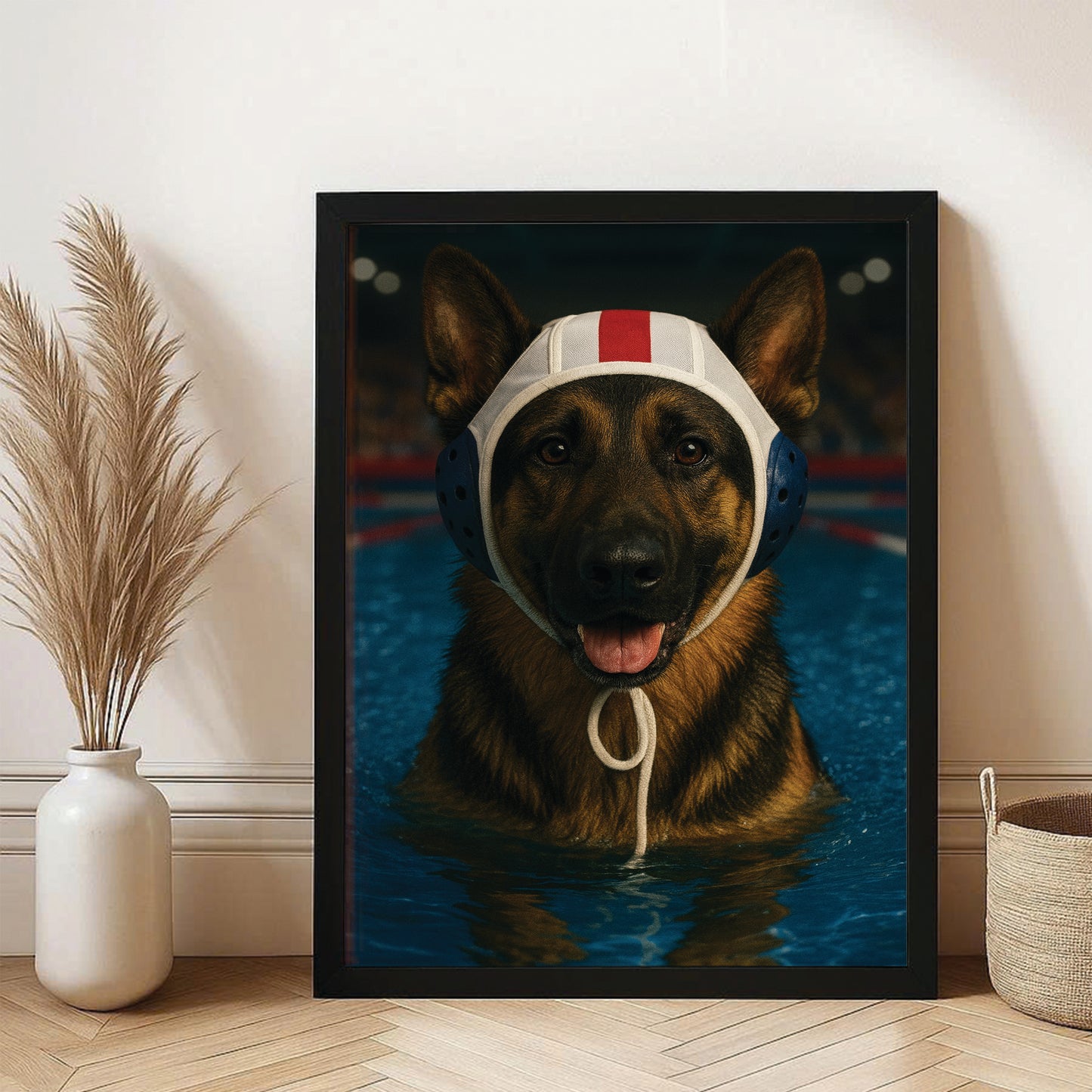 Custom Photo Swimmer Dog Canvas Framed Wall Art Gift For Dog Lovers