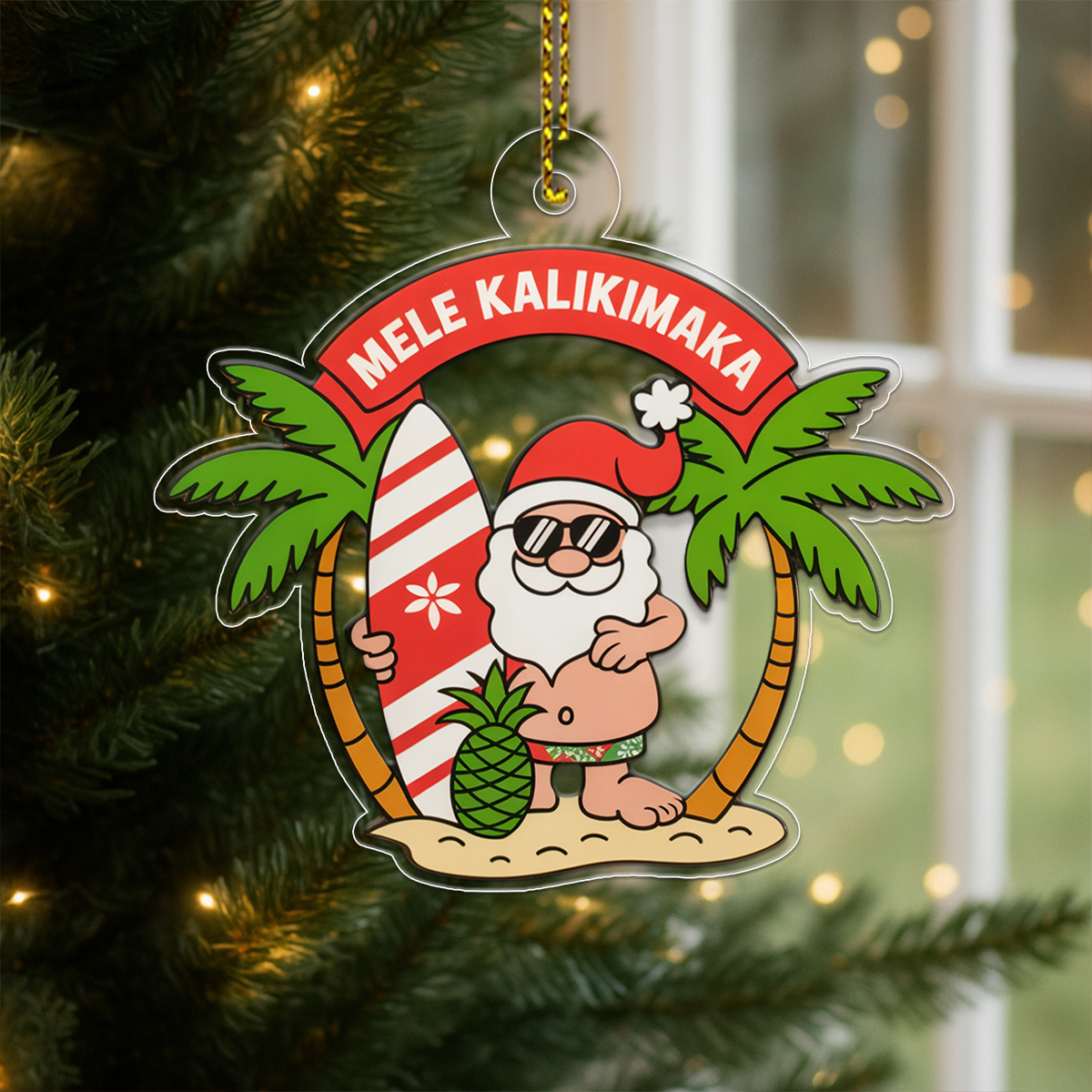 Hawaii Acrylic Ornament Santa Tropical