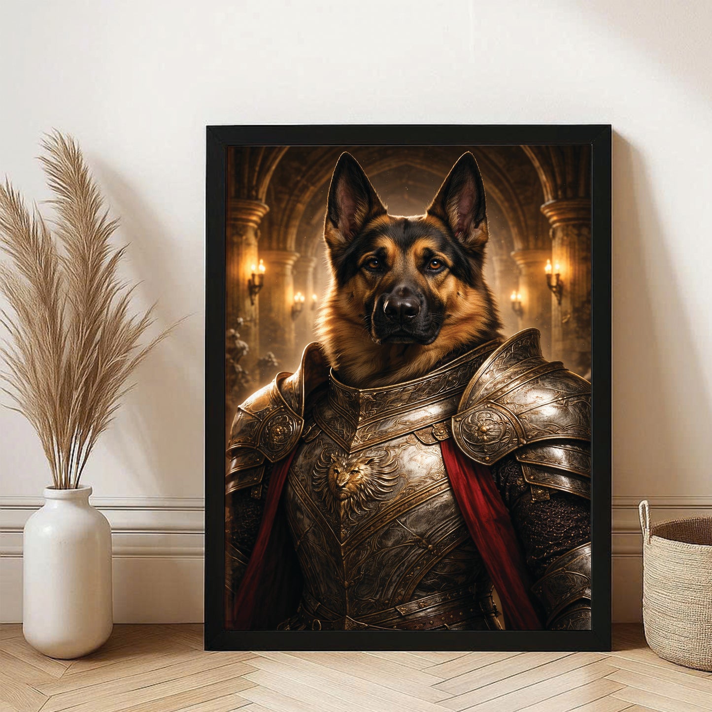 Custom Photo Royal Knight Dog Style 01 Canvas Framed Wall Art Gift For Dog Lovers