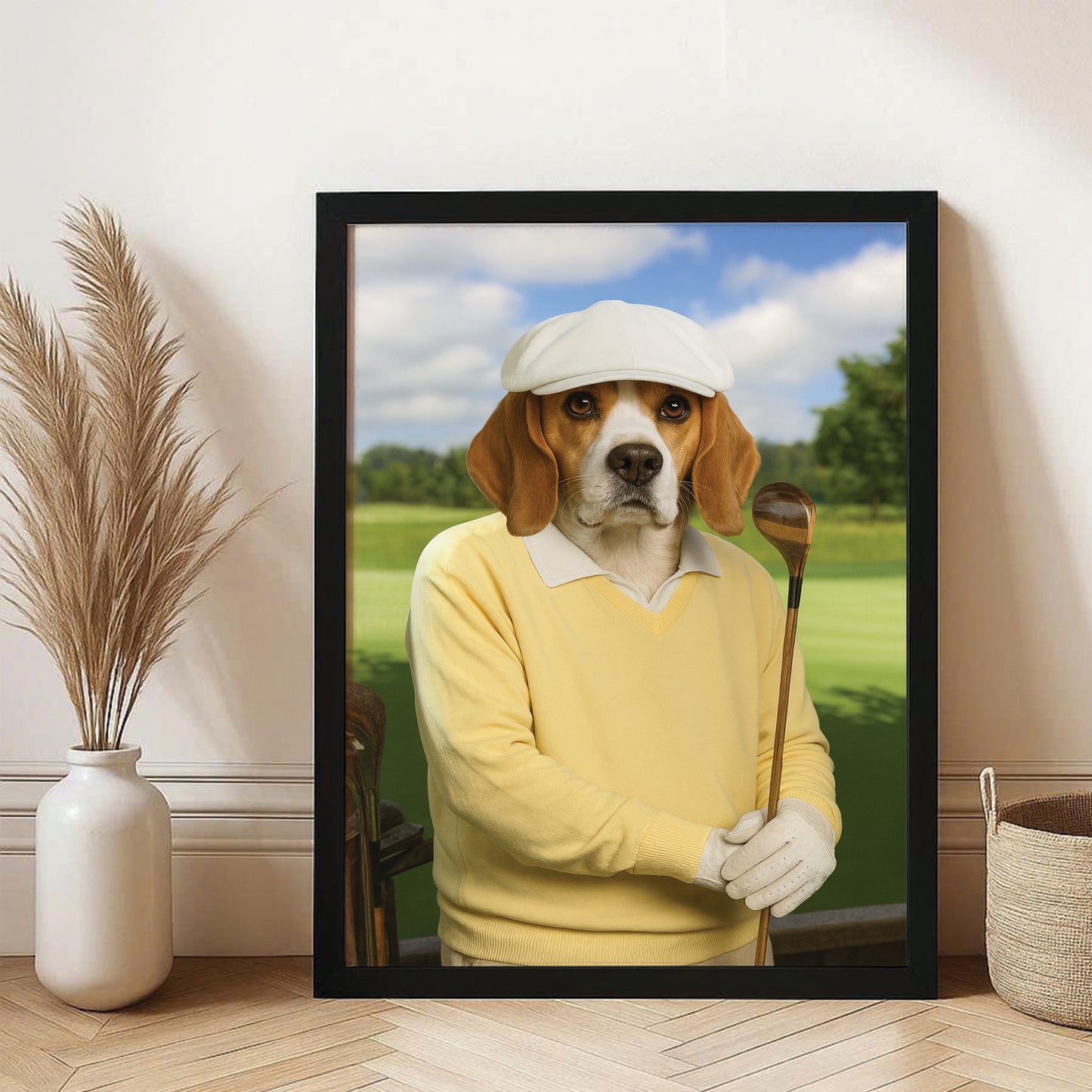 Custom Photo Golfer Dog Canvas Framed Wall Art Gift For Dog Lovers
