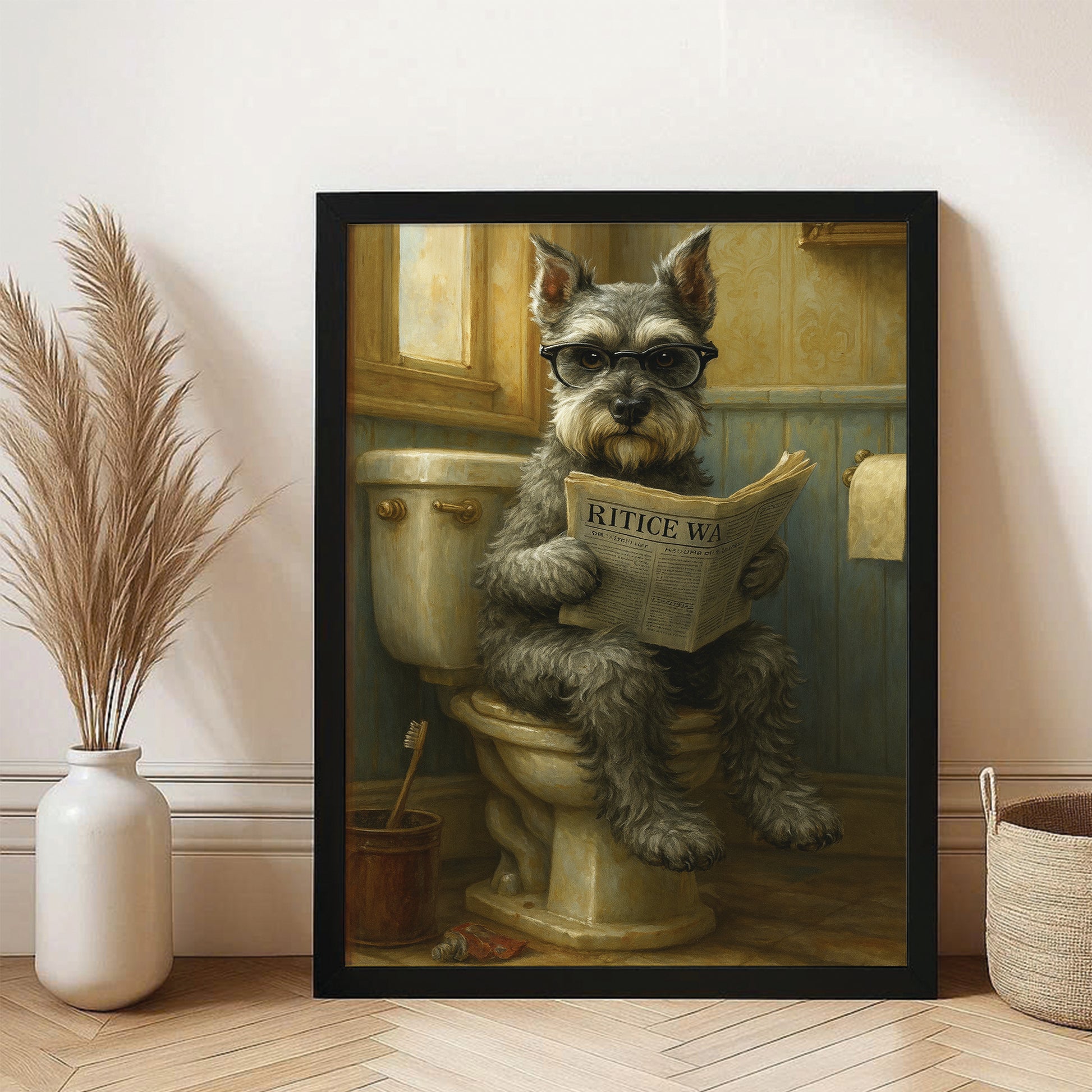 Custom Photo Dog In Bathroom Canvas Framed Wall Art Gift For Dog Lovers