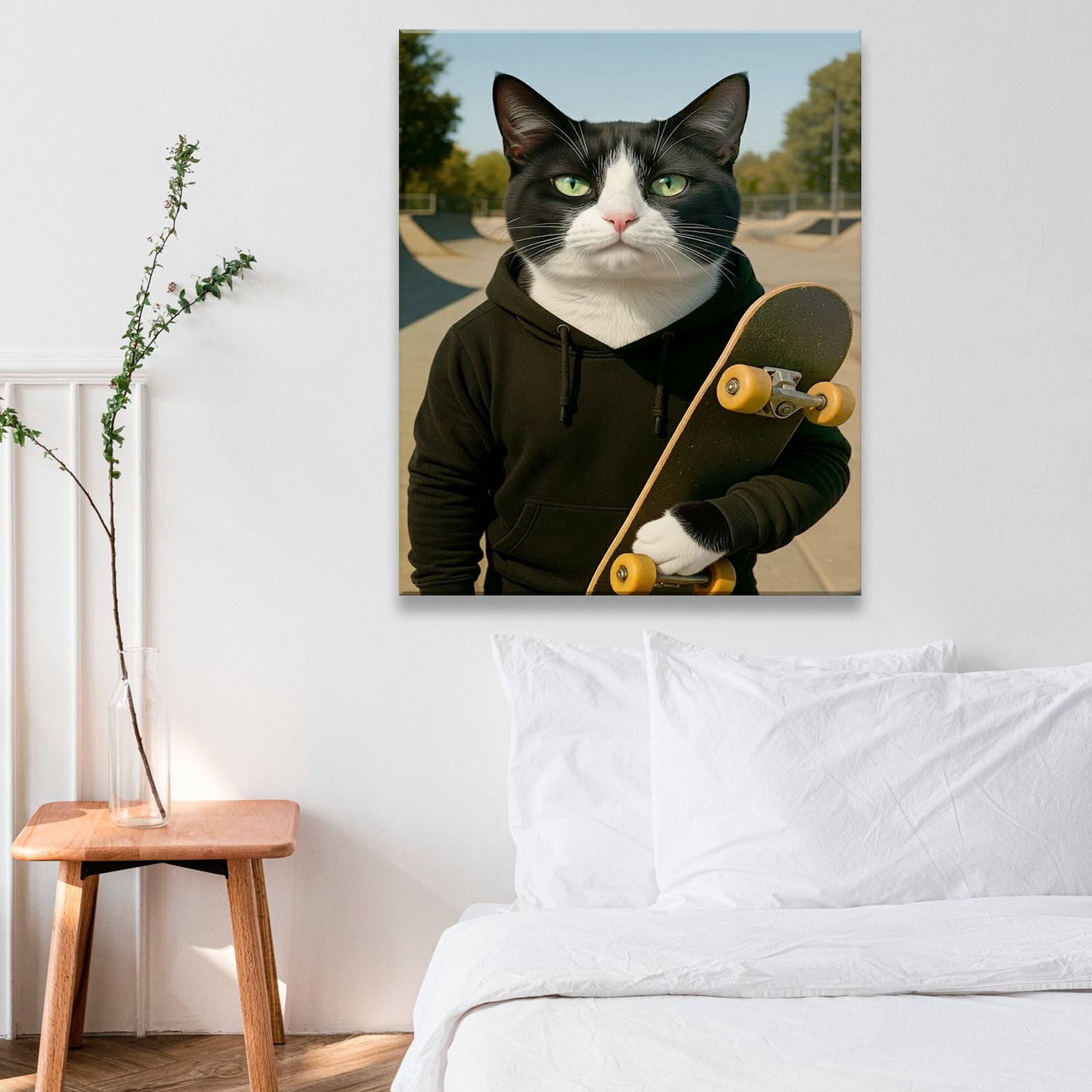 Custom Photo Skater Skateboard Canvas Gift For Cat Lovers