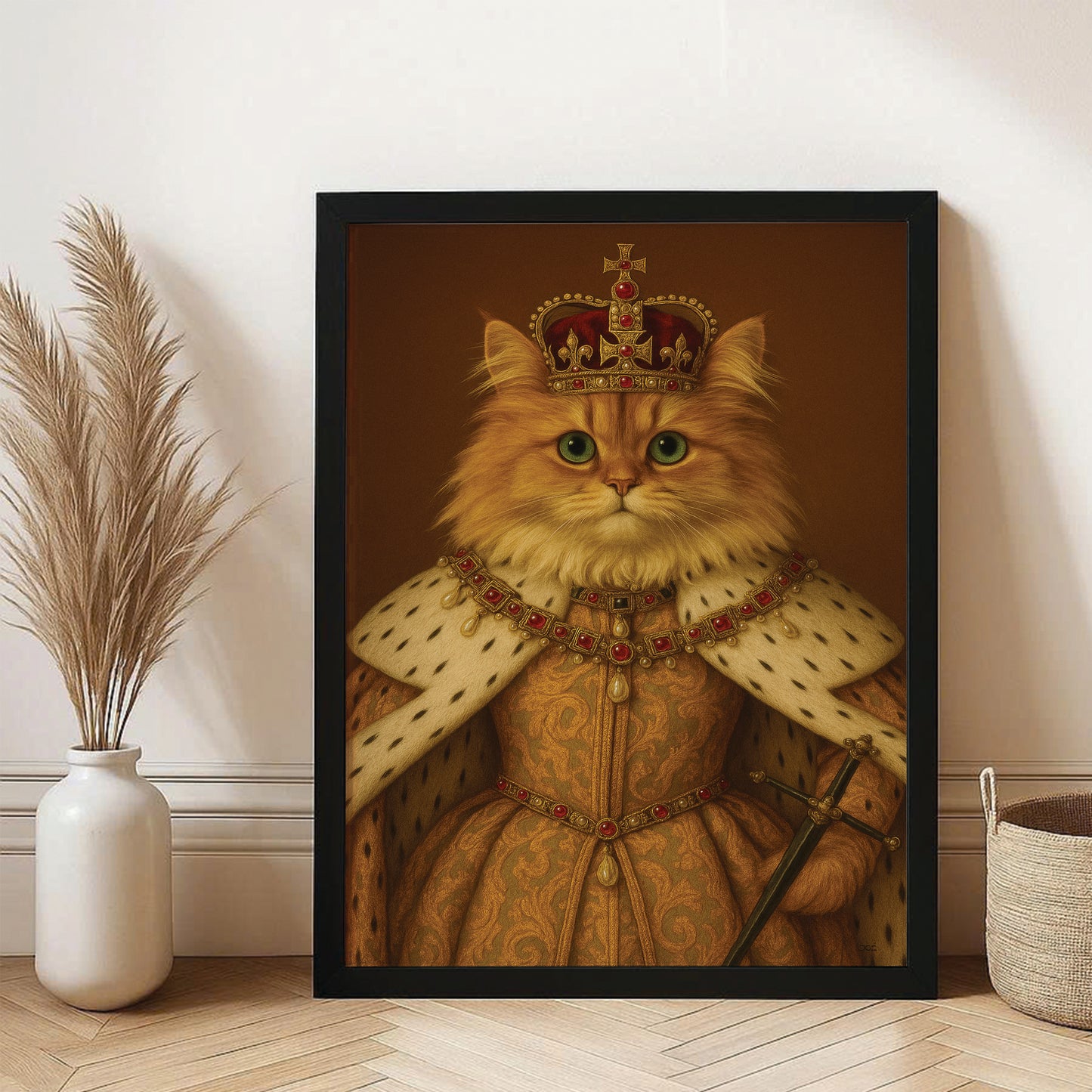 Custom Photo Crowned Queen Cat Canvas Framed Wall Art Gift For Cat Lovers