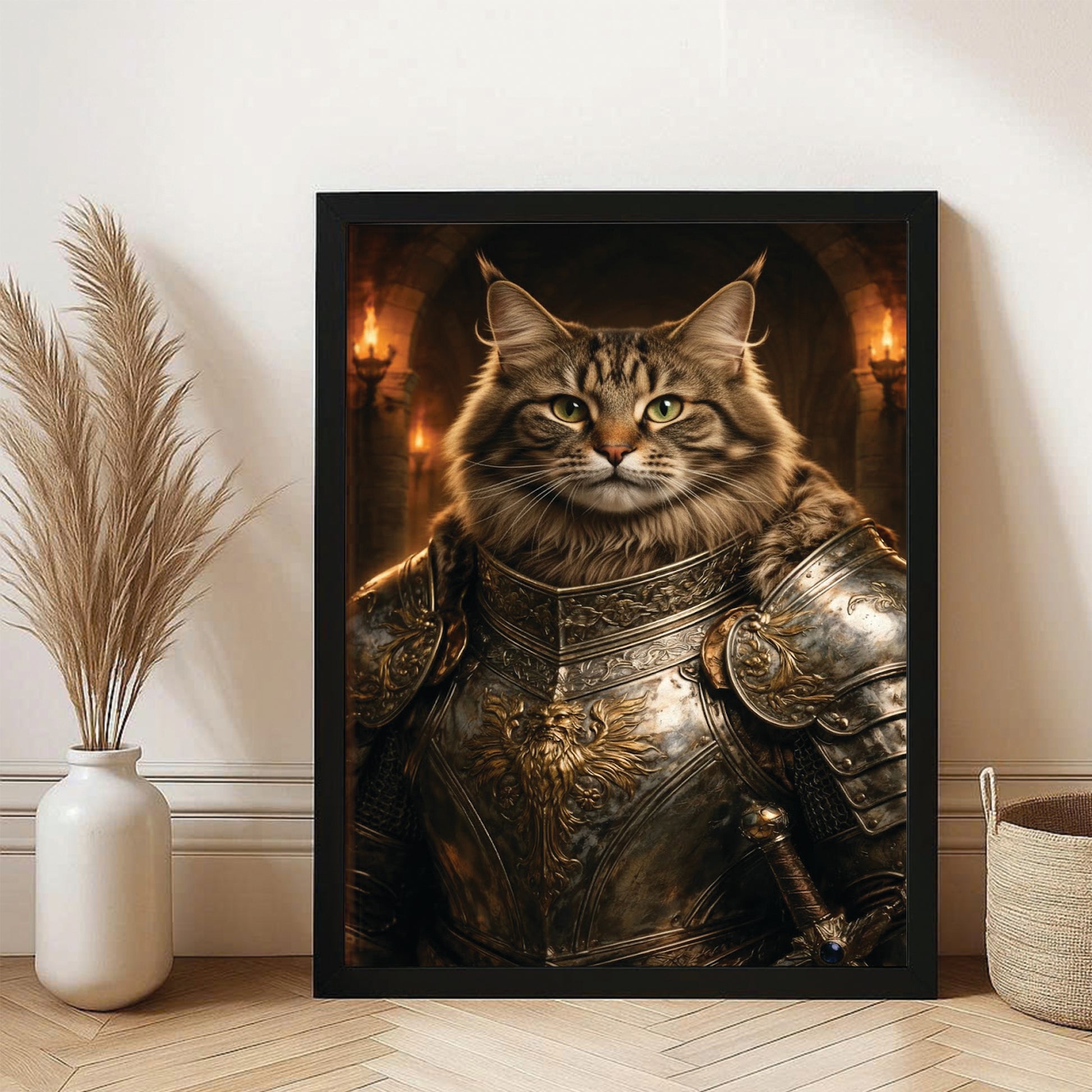 Custom Photo Knight Royal Cat Canvas Framed Wall Art Gift For Cat Lovers
