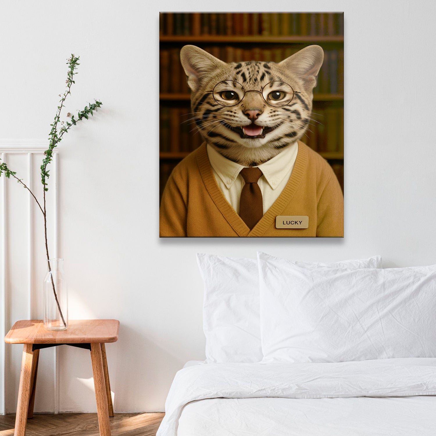 Custom Photo Librarian Book Lover Cat Canvas Gift For Cat Lovers
