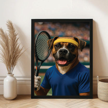 Custom Photo Tennis Player Dog Canvas Framed Wall Art Gift For Dog Lovers