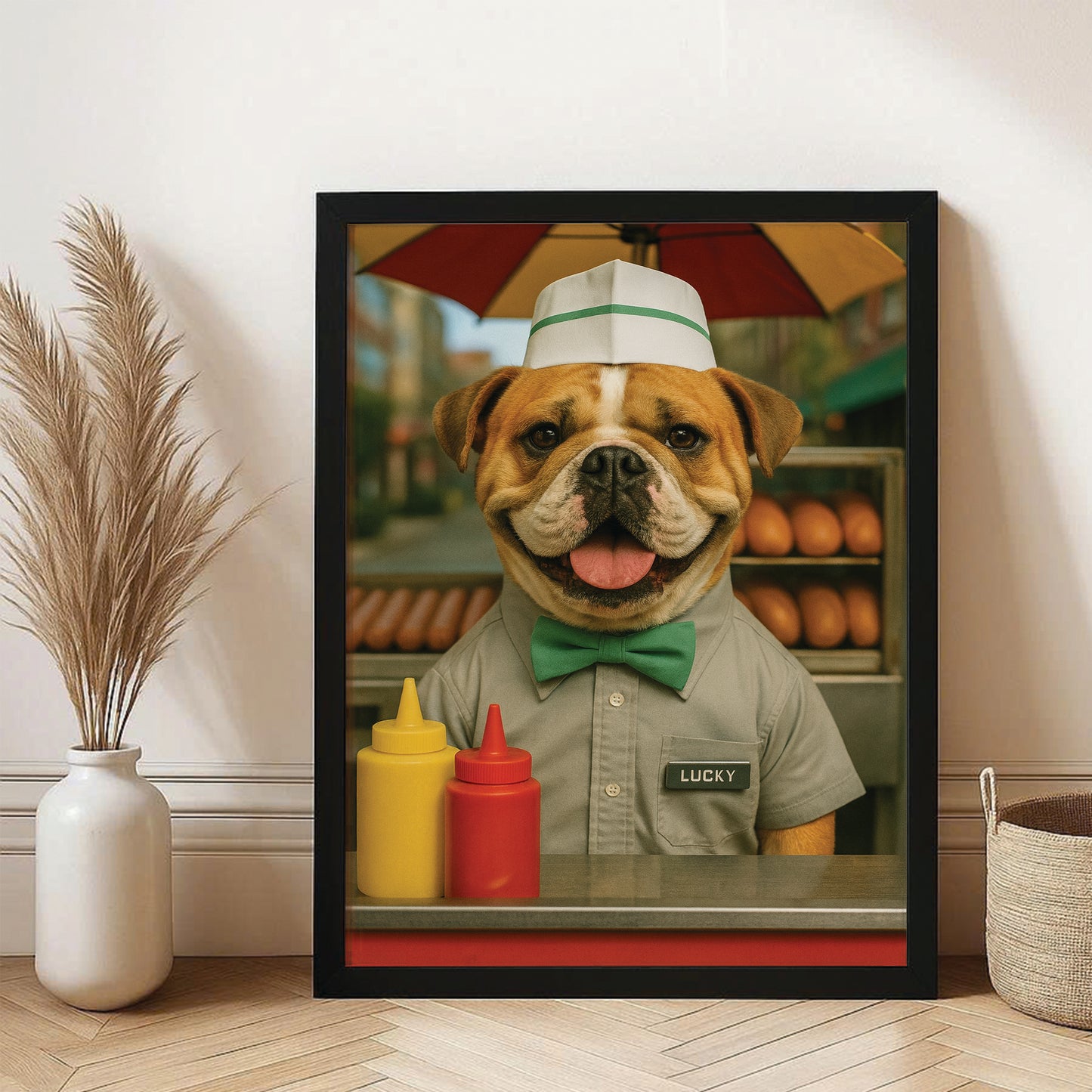 Custom Photo Hot Dog Canvas Framed Wall Art Gift For Dog Lovers