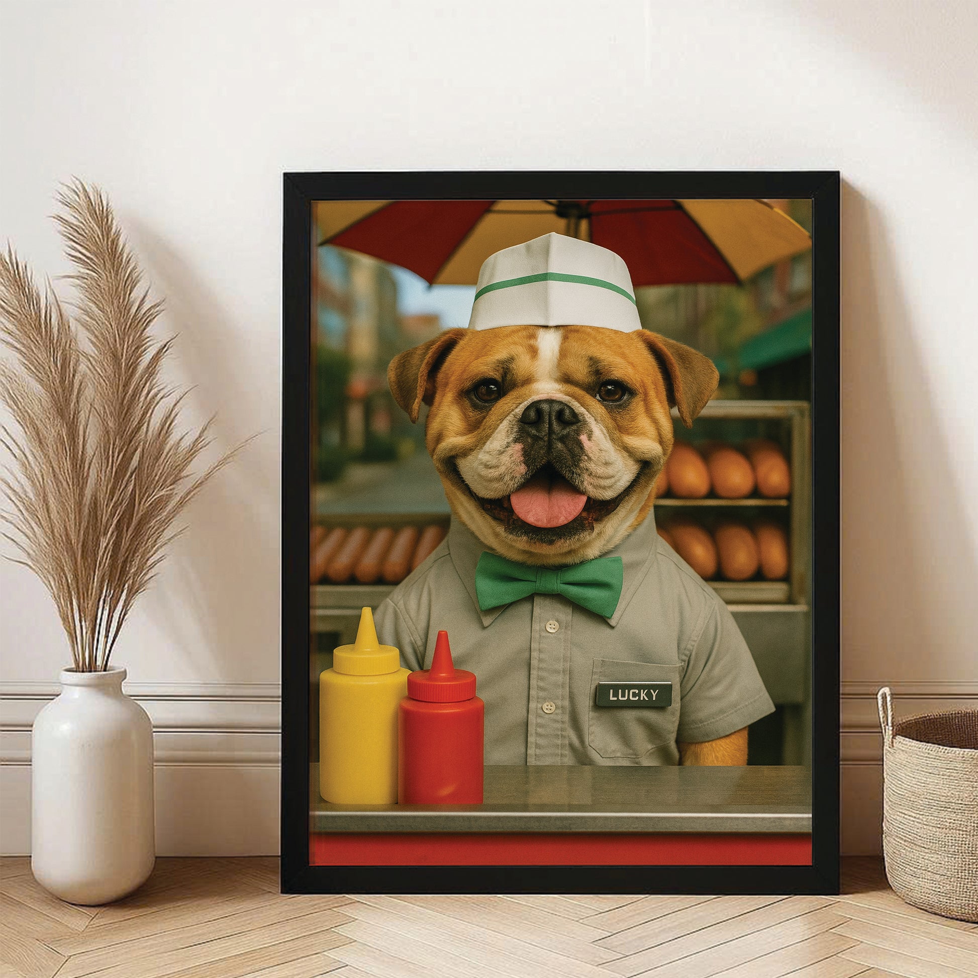 Custom Photo Hot Dog Canvas Framed Wall Art Gift For Dog Lovers