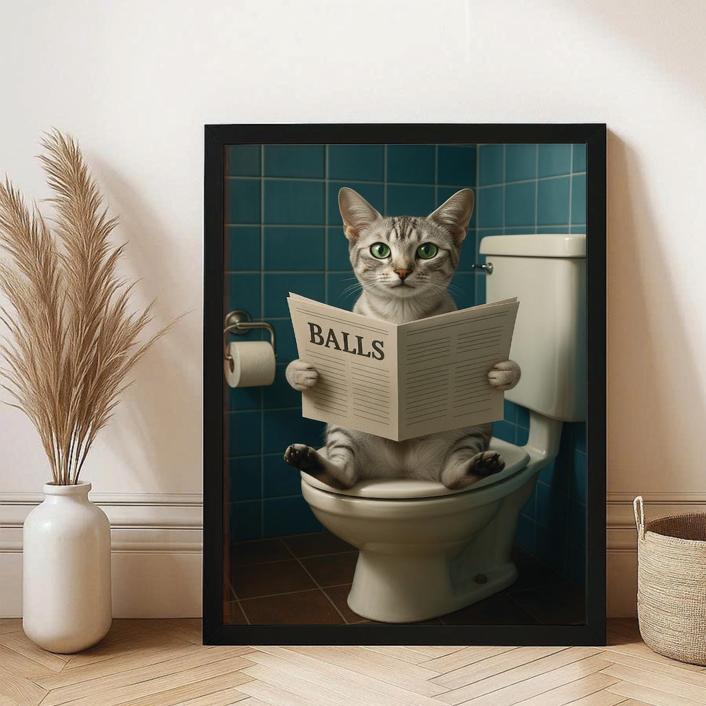Custom Photo Cat Bathroom Style 7 Canvas Framed Wall Art Gift For Cat Lovers