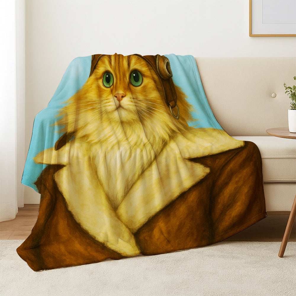 Custom Photo Portrait Pilot Blanket Gift For Cat Lovers