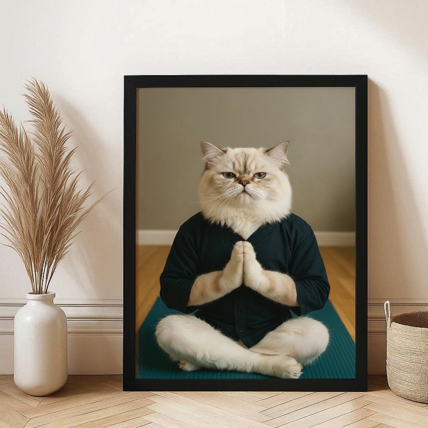 Custom Photo Yoga Cat Canvas Framed Wall Art Gift For Cat Lovers
