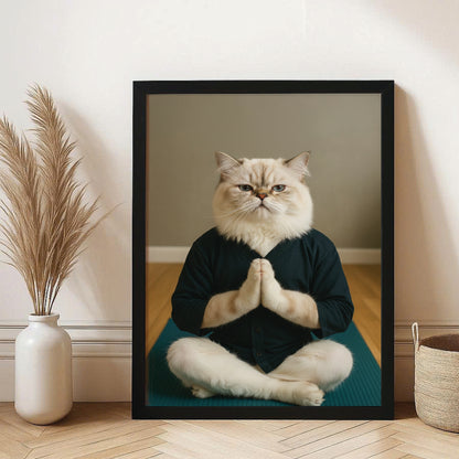 Custom Photo Yoga Cat Canvas Framed Wall Art Gift For Cat Lovers
