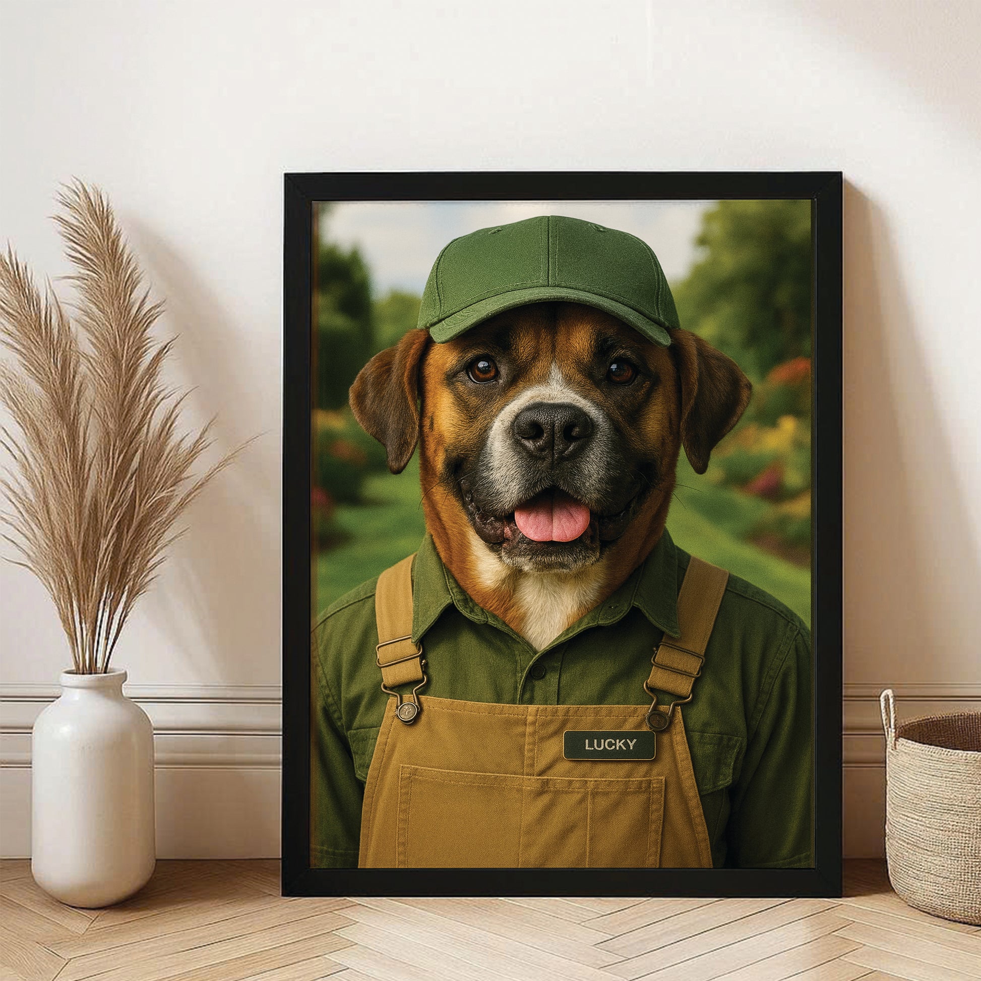 Custom Photo Gardener 2 Dog Canvas Framed Wall Art Gift For Dog Lovers