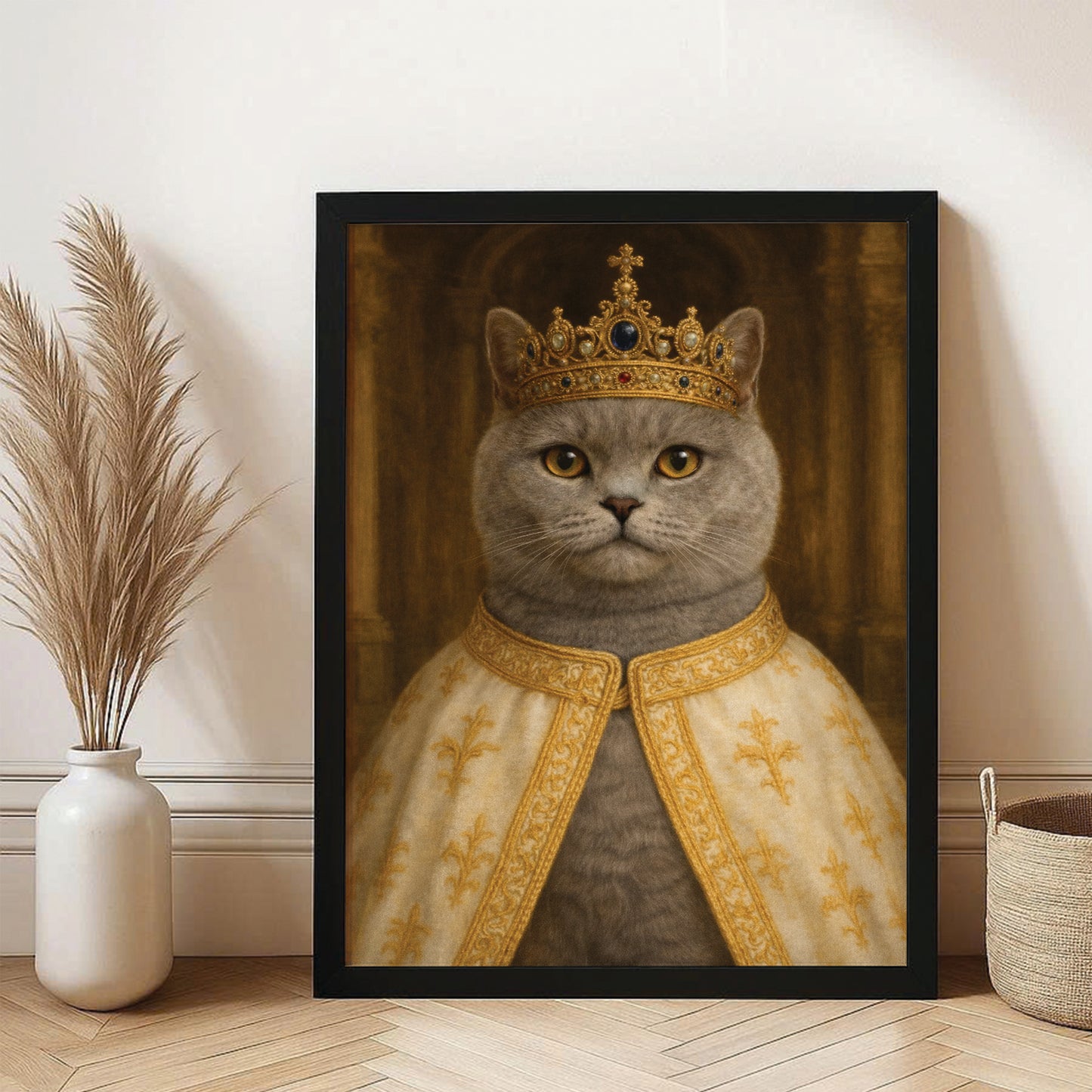 Custom Photo Cat Royal Style 07 Canvas Framed Wall Art Gift For Cat Lovers