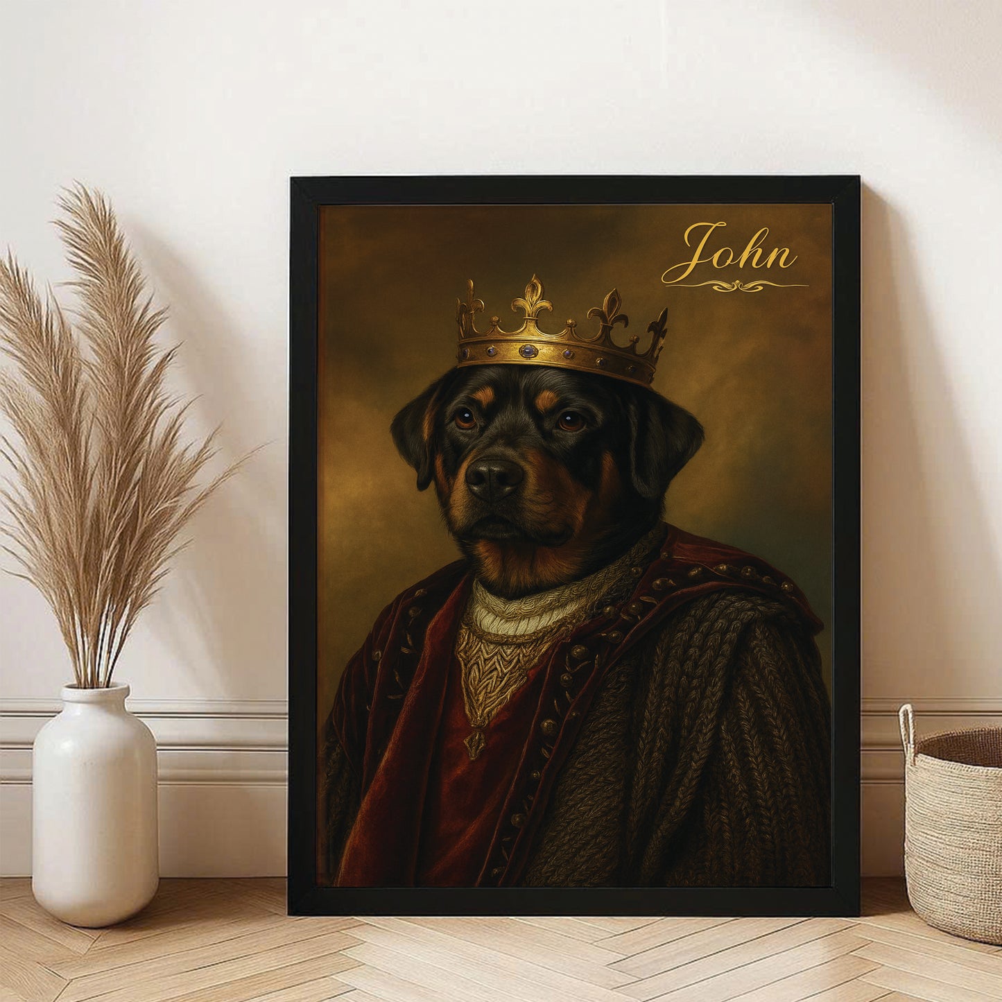 Custom Photo Crown King Dog Canvas Framed Wall Art Gift For Dog Lovers
