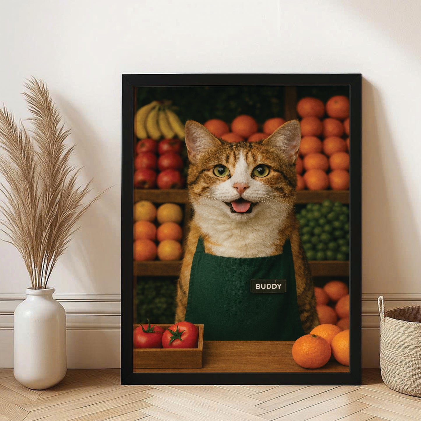 Custom Photo Grocer Store Cat Canvas Framed Wall Art  Gift For Cat Lovers