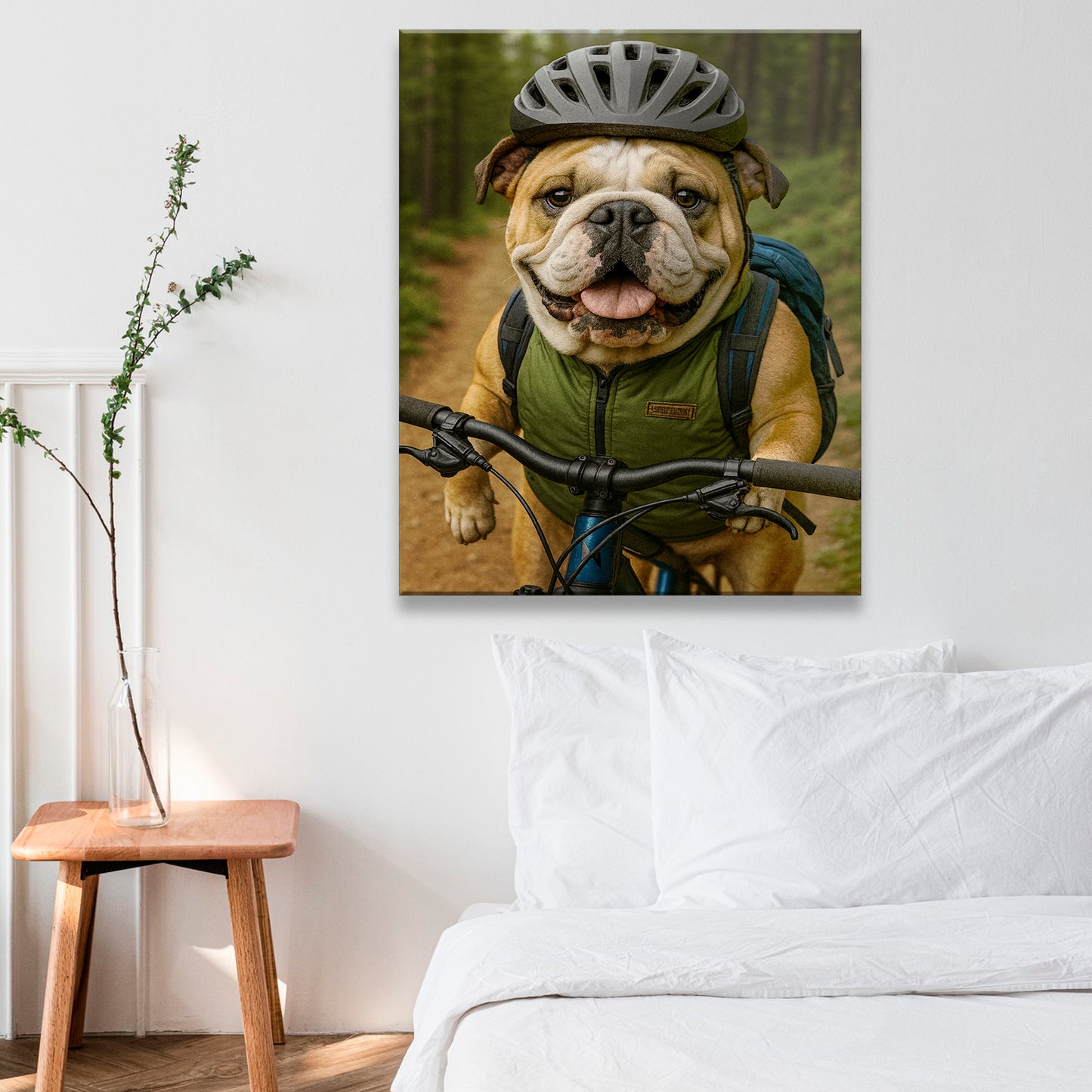 Custom Photo Mountain Biker Dog Canvas Gift For Dog Lovers