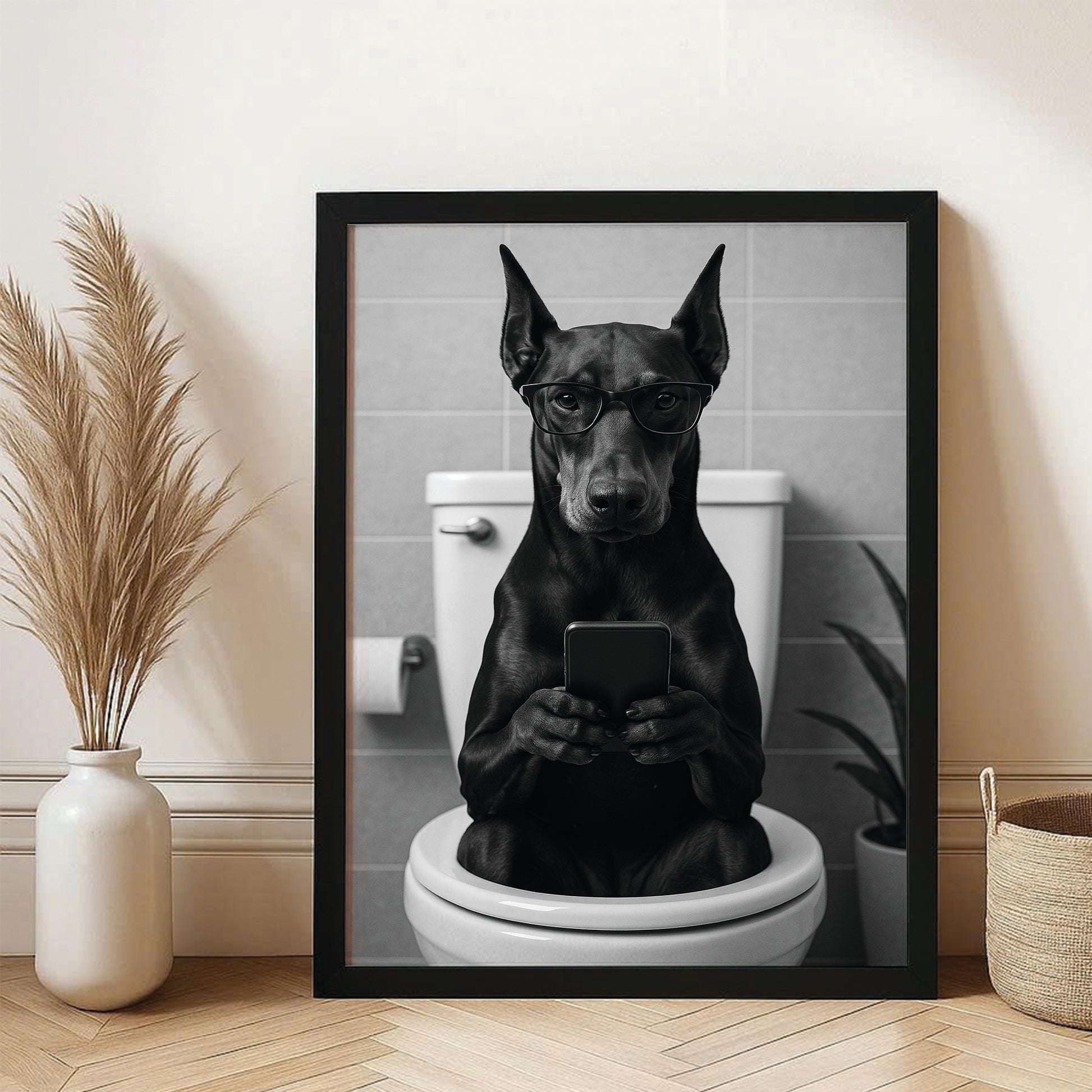 Custom Photo Dog Bathroom Style 14 Canvas Framed Wall Art Gift For Dog Lovers