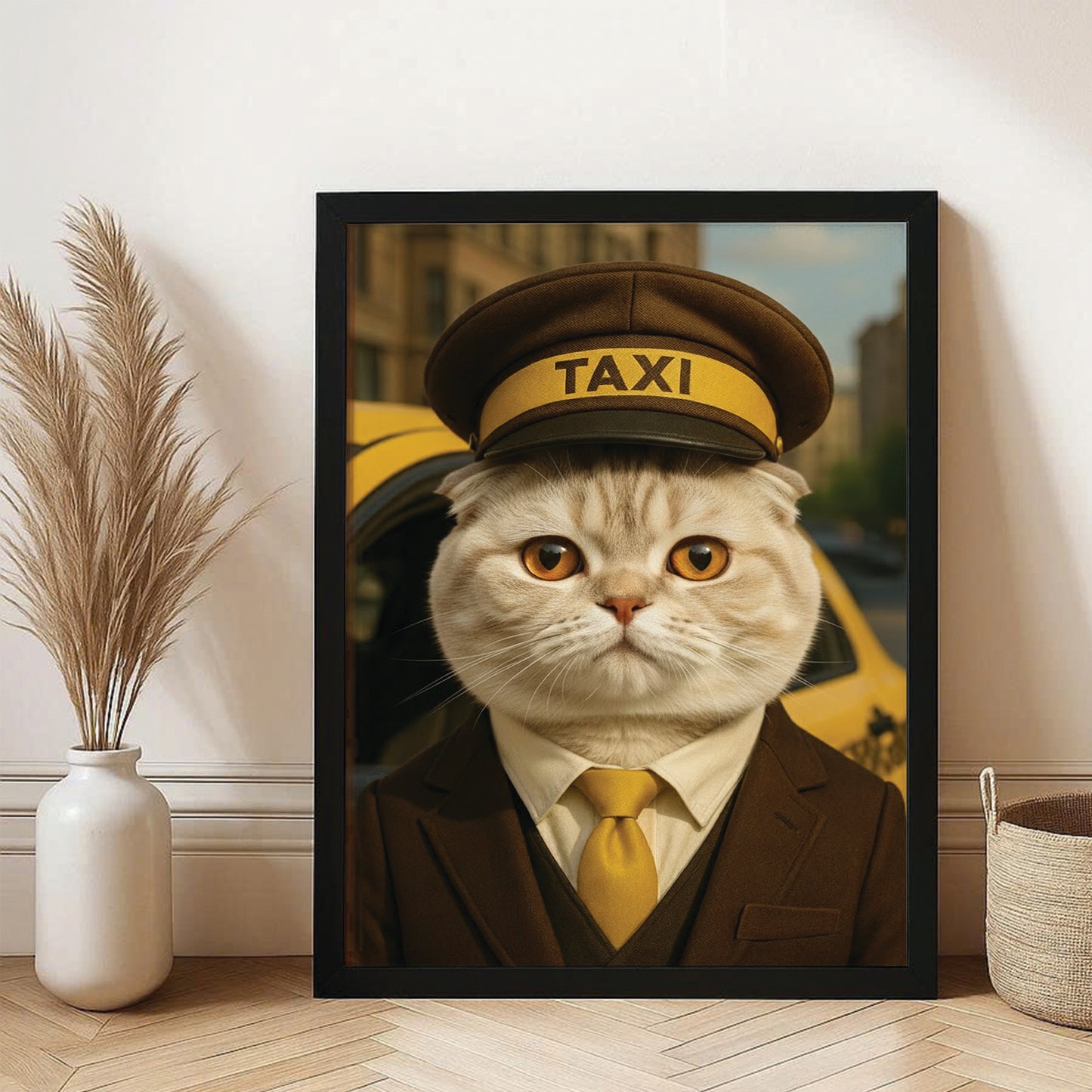 Custom Photo Taxi Driver Cat Canvas Framed Wall Art Gift For Cat Lovers