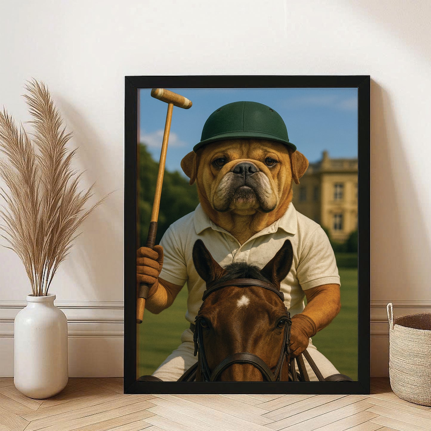 Custom Photo Polo Sport Dog Canvas Framed Wall Art Gift For Dog Lovers
