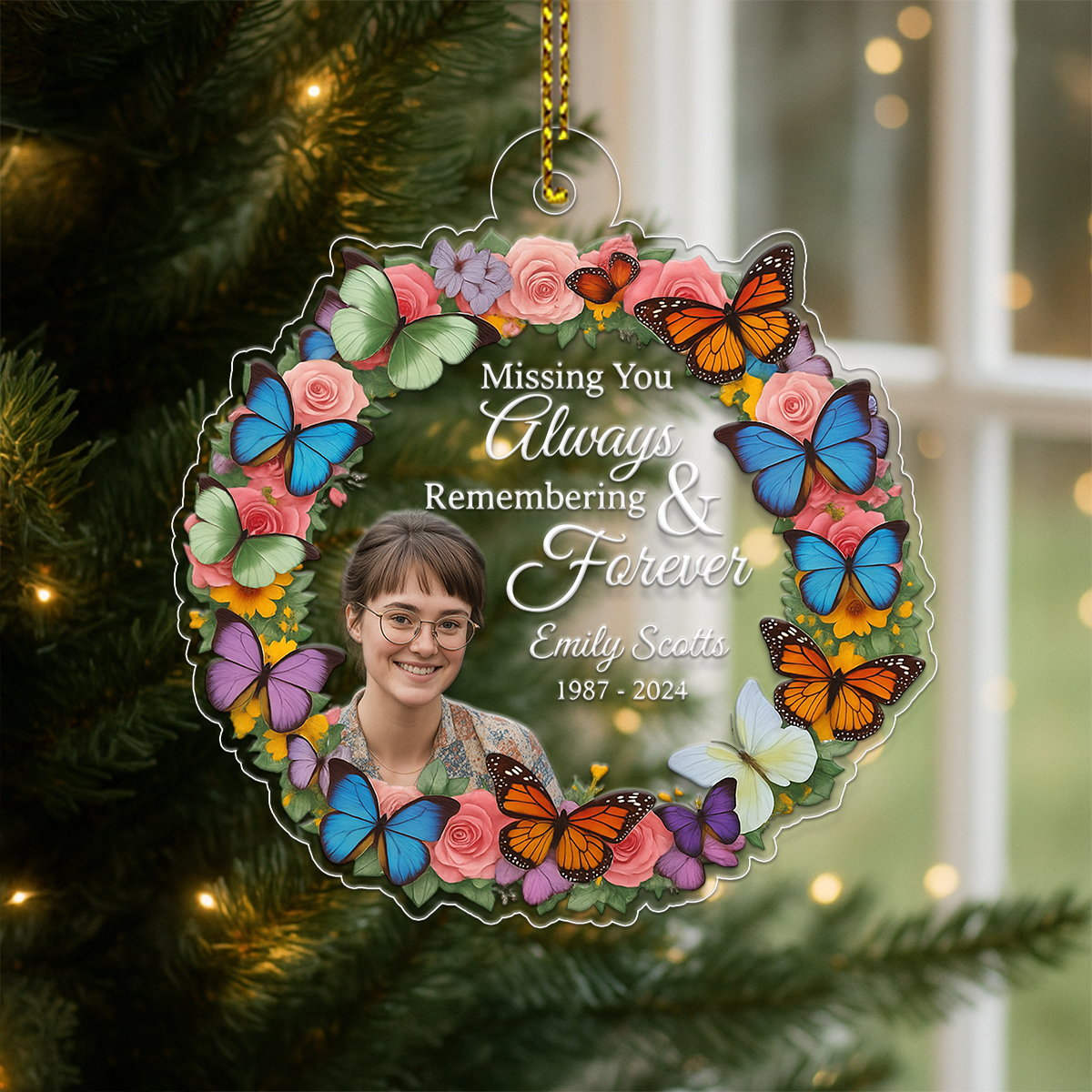 Custom Photo Missing You Always Remembering You Forever Acrylic Ornament Christmas Gift