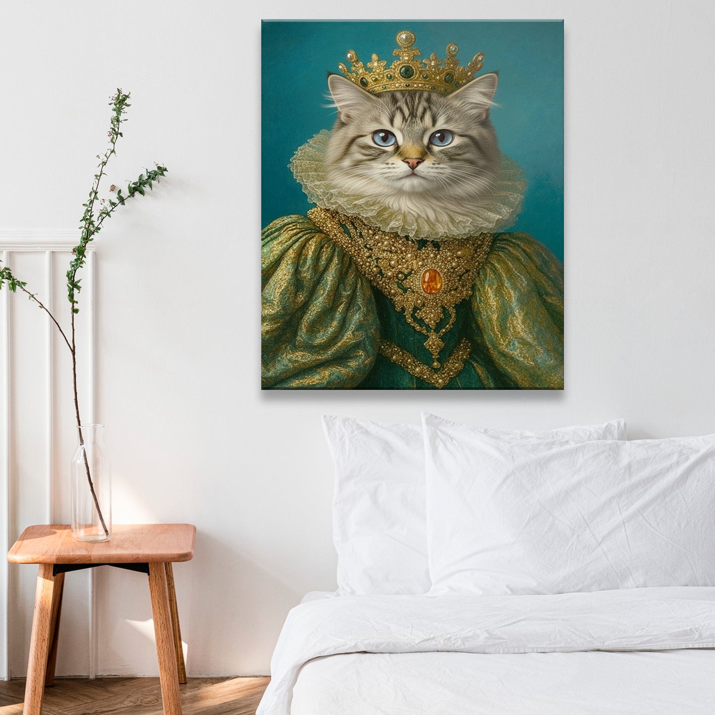 Custom Photo Potrait Royal Cat With Crown Canvas Gift For Cat Lovers