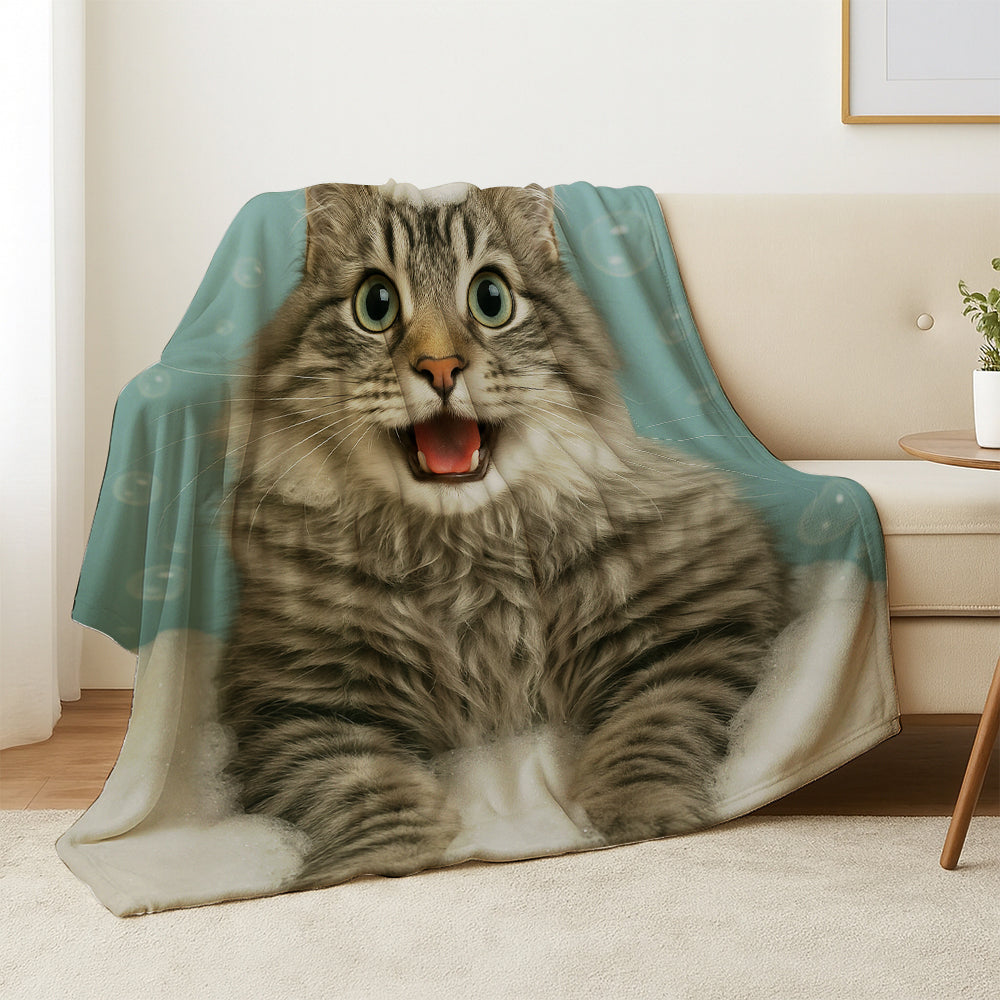 Custom Photo Cat In Bathtub With Duck Toy Blanket