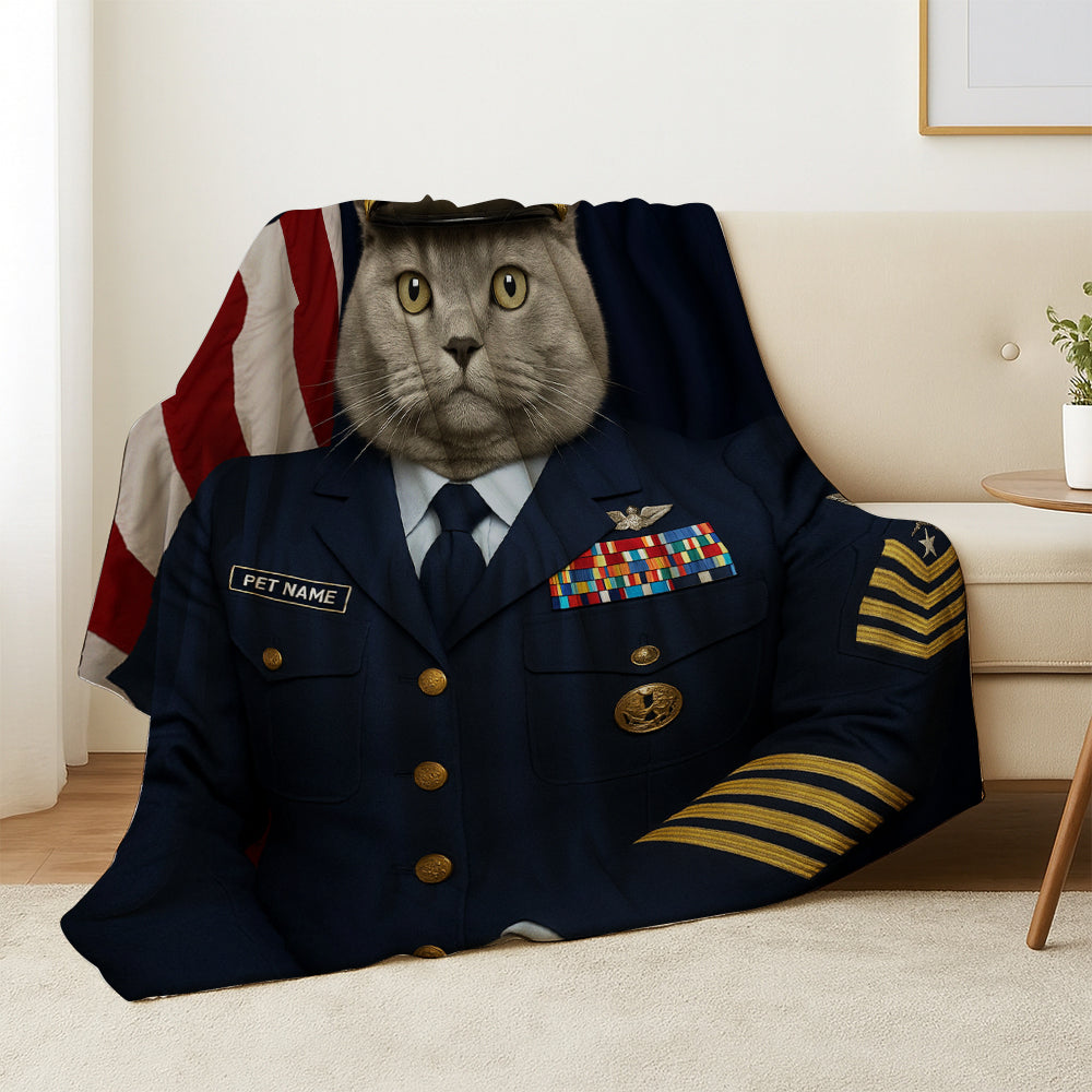 Custom Cat Photo Us Navy Blanket _ Gift For Cat Lovers
