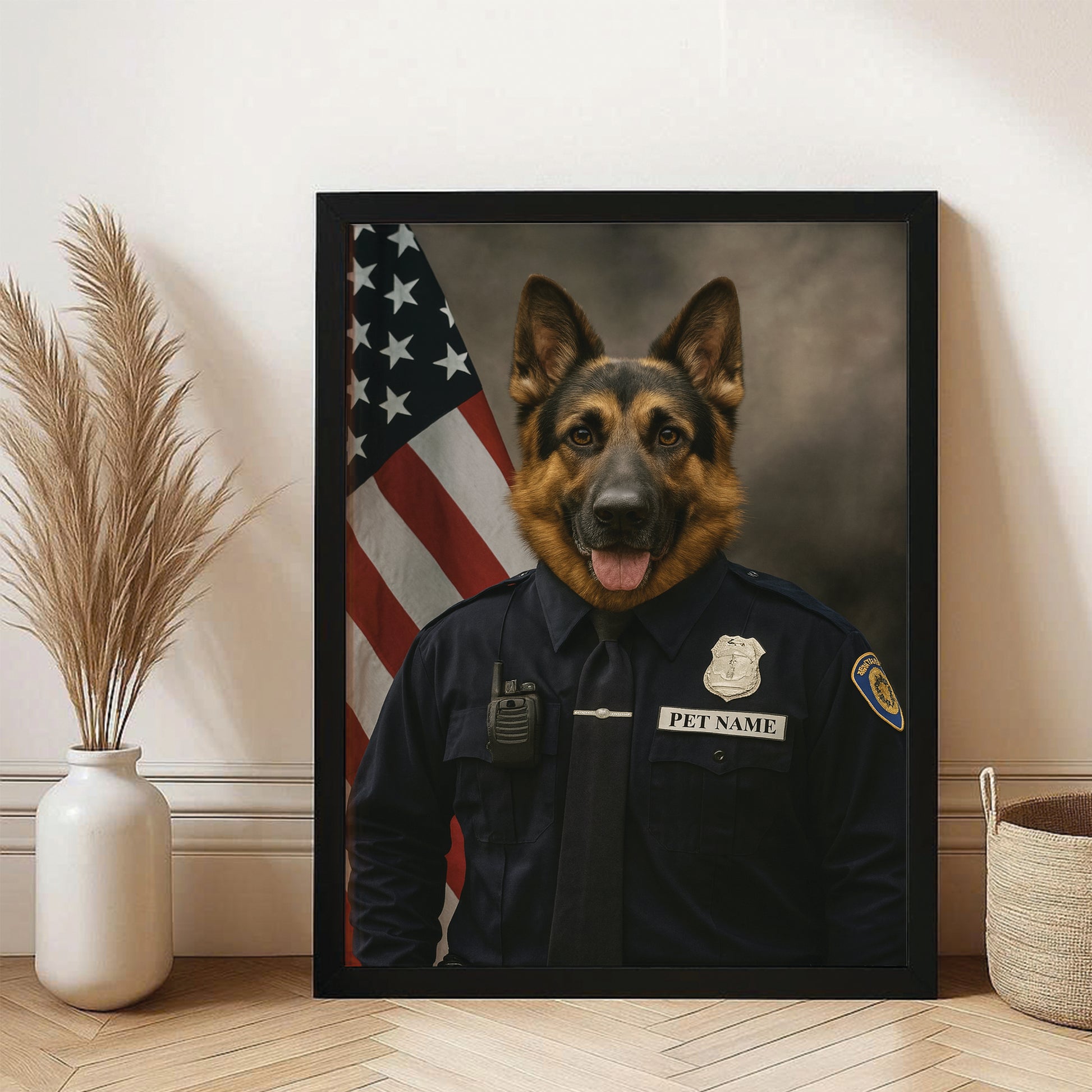 Custom Dog Photo Policeman Canvas Framed Wall Art Framed Wall Art _ Gift For Dog Lovers
