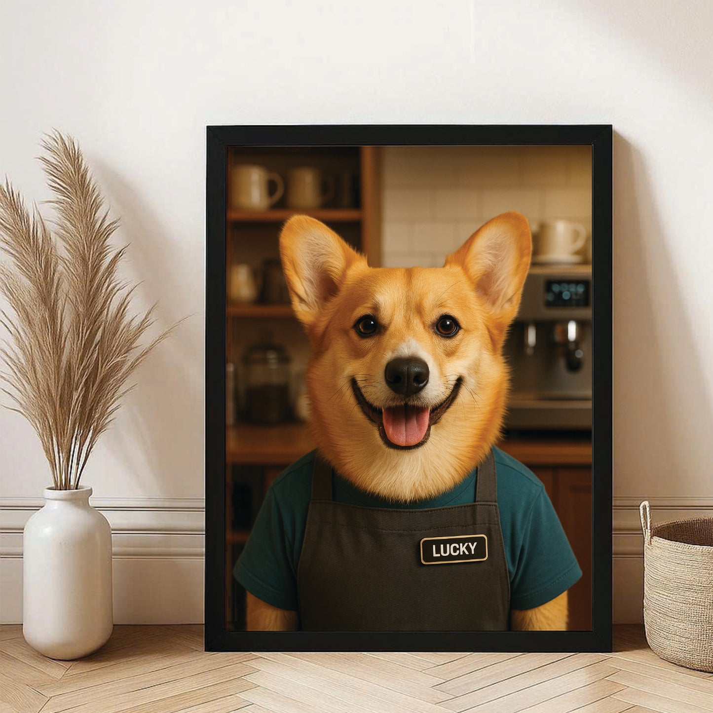 Custom Photo Barista Dog Canvas Framed Wall Art Gift For Dog Lovers