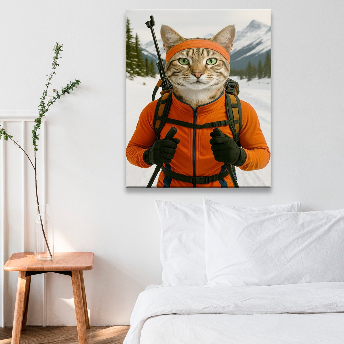 Custom Photo Biathlete Cross Country Skiing Cat Canvas Gift For Cat Lovers