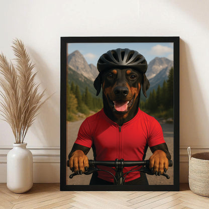 Custom Photo Cyclist Dart Bike Dog Canvas Framed Wall Art Gift For Dog Lovers