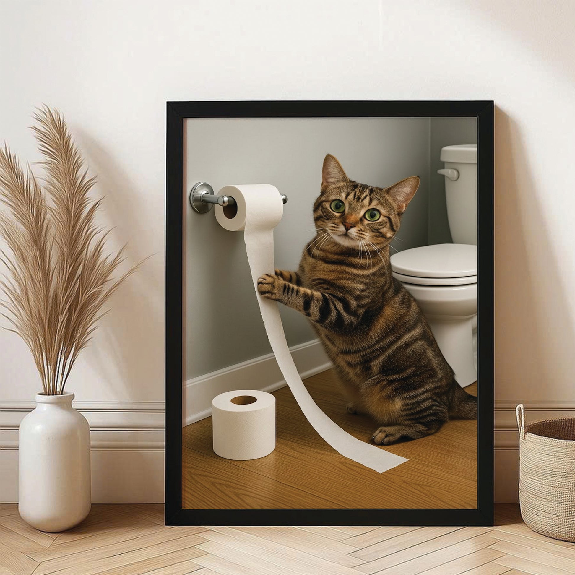 Custom Photo Cat Bathroom Style 18 Canvas Framed Wall Art Gift For Canvas Framed Wall Art