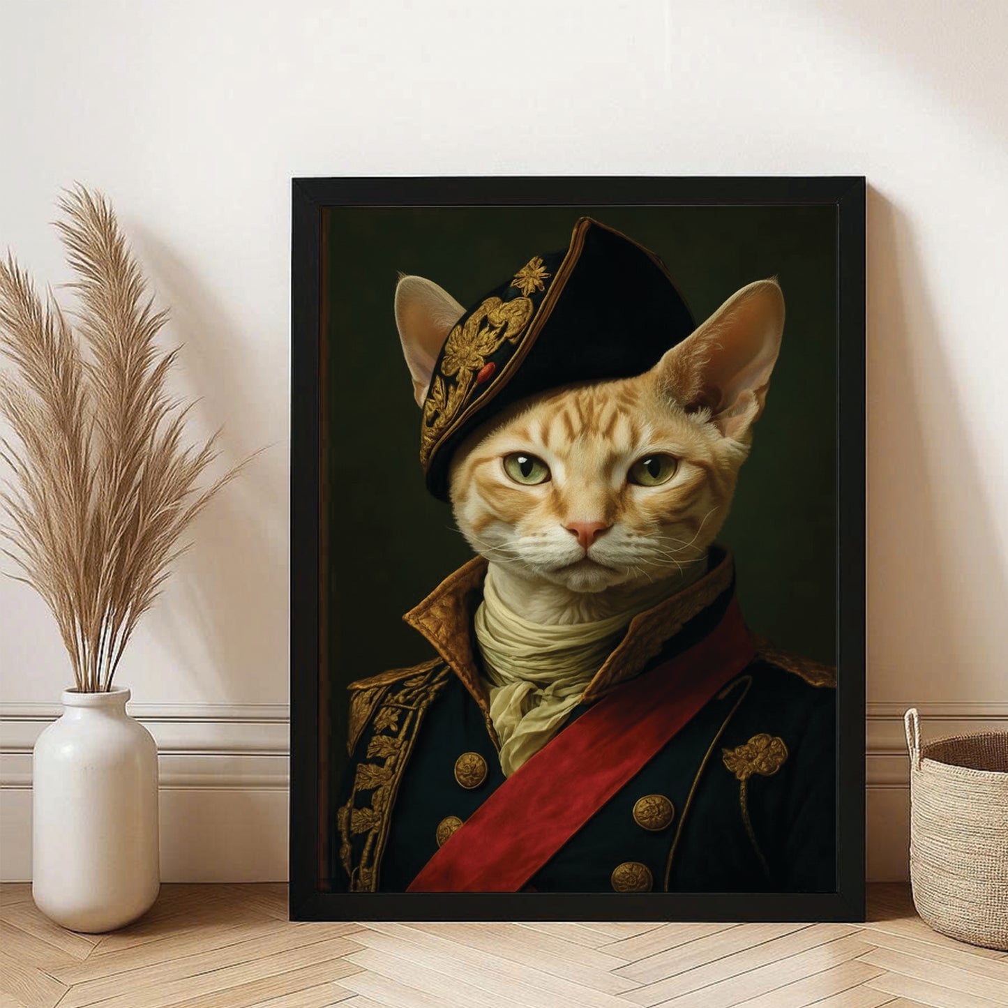 Custom Photo Portrait Royal Cat Canvas Framed Wall Art Gift For Cat Lovers