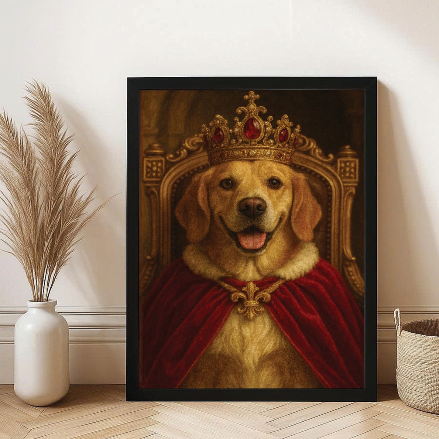 Custom Photo Royal Dog Potrait Canvas Framed Wall Art Gift For Dog Lovers