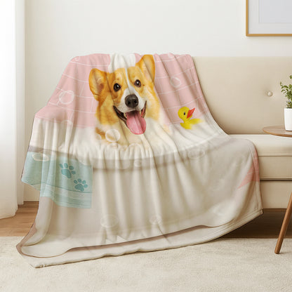 Custom Photo Dog In Bath BlanketGift For Dog Lovers