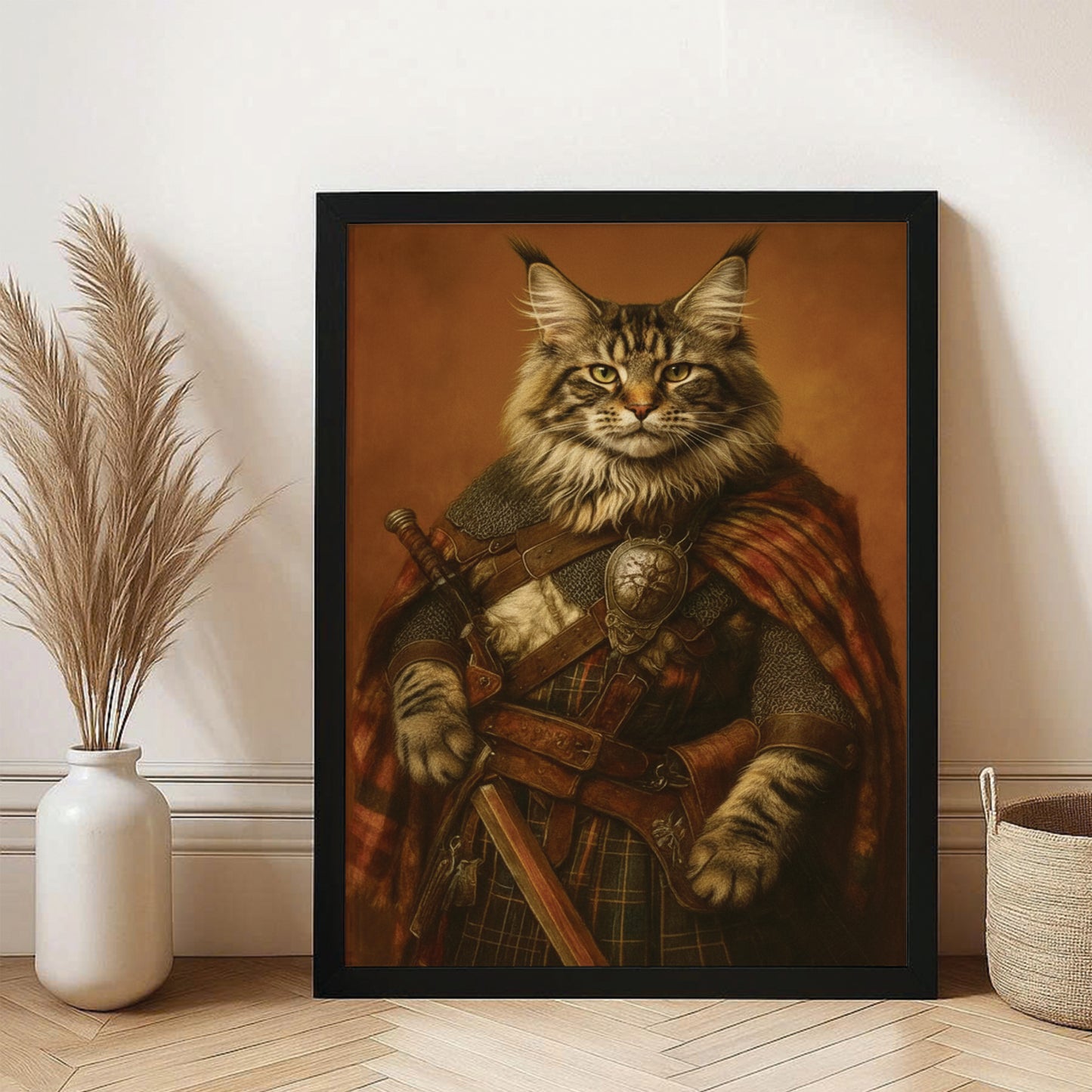 Custom Photo Royal Knight Cat Canvas Framed Wall Art Gift For Cat Lovers