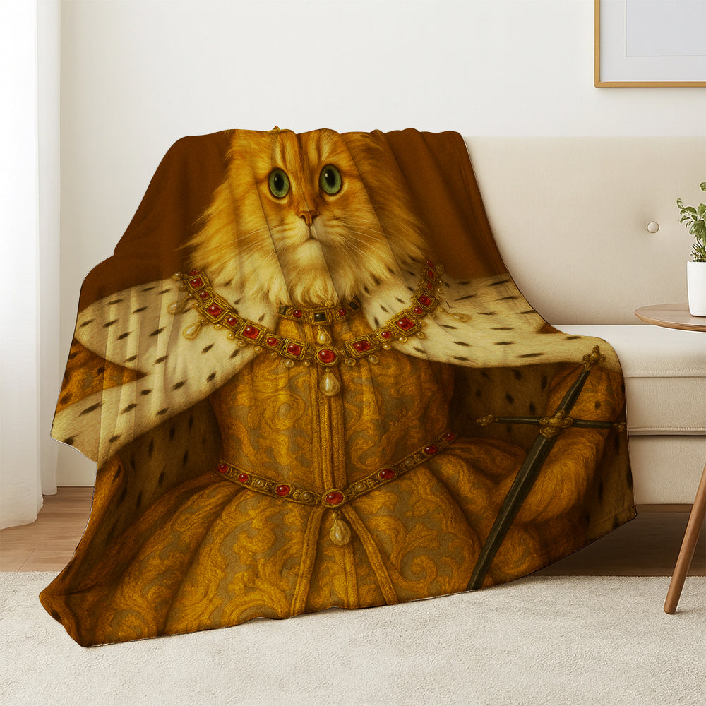Custom Photo Crowned Queen Cat Blanket Gift For Cat Lovers