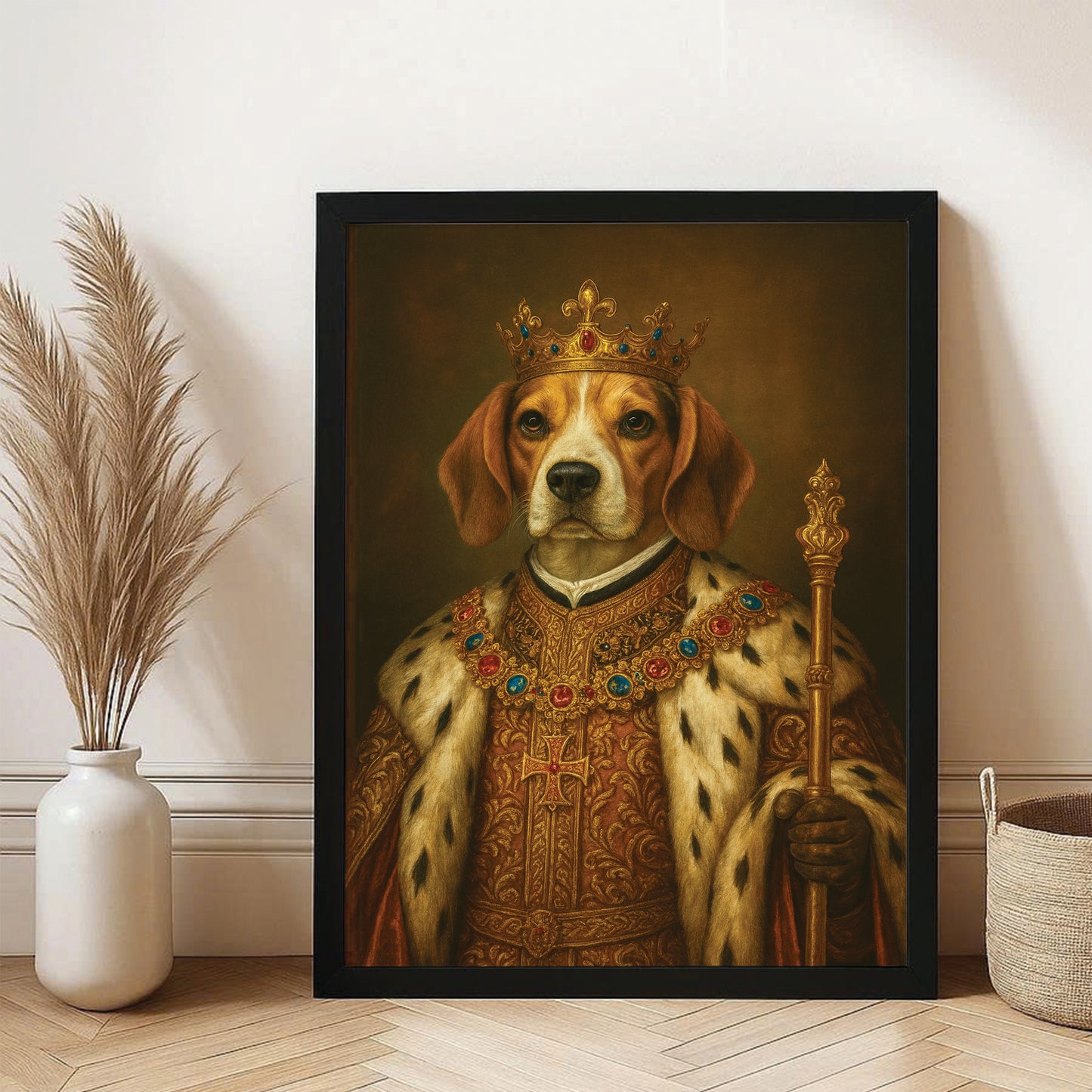 Custom Photo Dog King Royal Canvas Framed Wall Art Framed Wall Art _ Gift For Dog Lovers