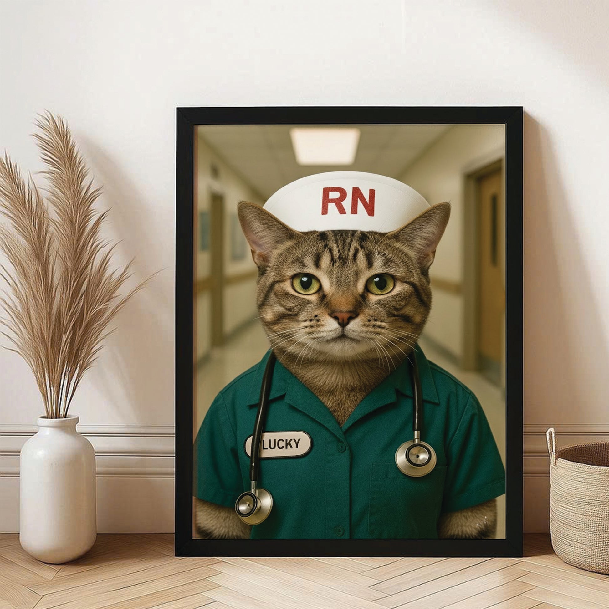 Custom Photo Registed Nurse Cat Canvas Framed Wall Art Gift For Cat Lovers