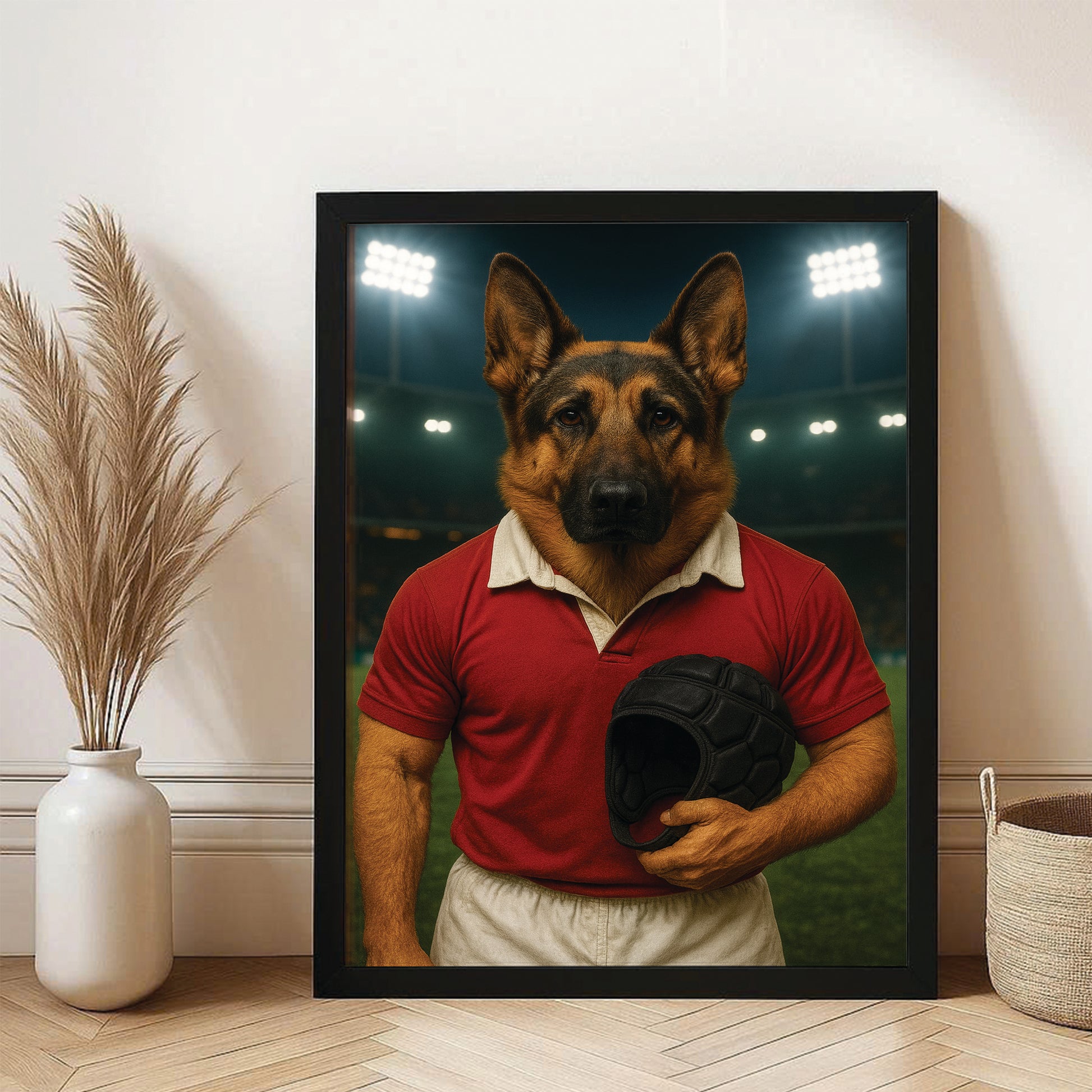Custom Photo Rugby Player 2 Dog Canvas Framed Wall Art Gift For Dog Lovers