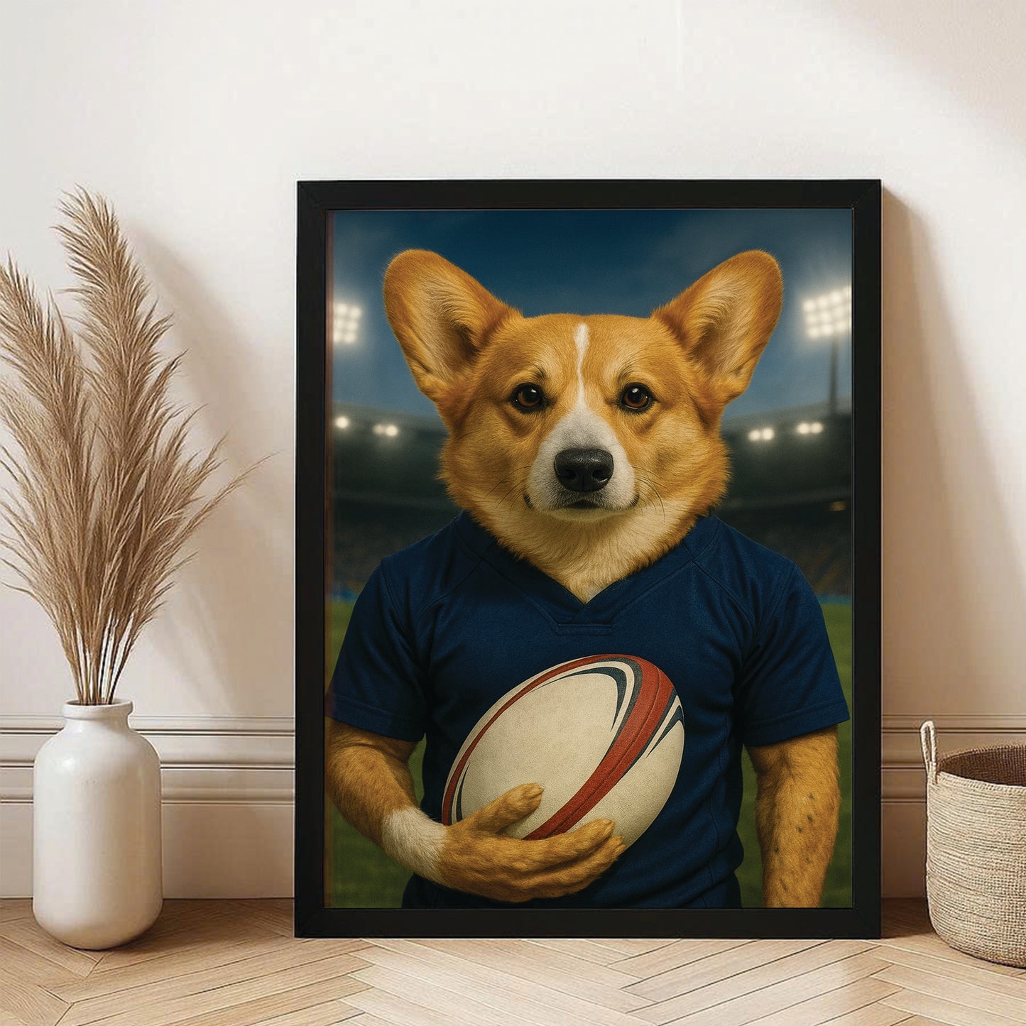 Custom Dog Rugby Sport Dog Canvas Framed Wall Art Gift For Dog Lovers
