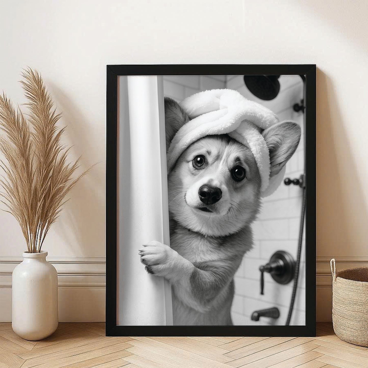 Custom Photo Dog Bathroom Canvas Framed Wall Art Gift For Dog Lovers