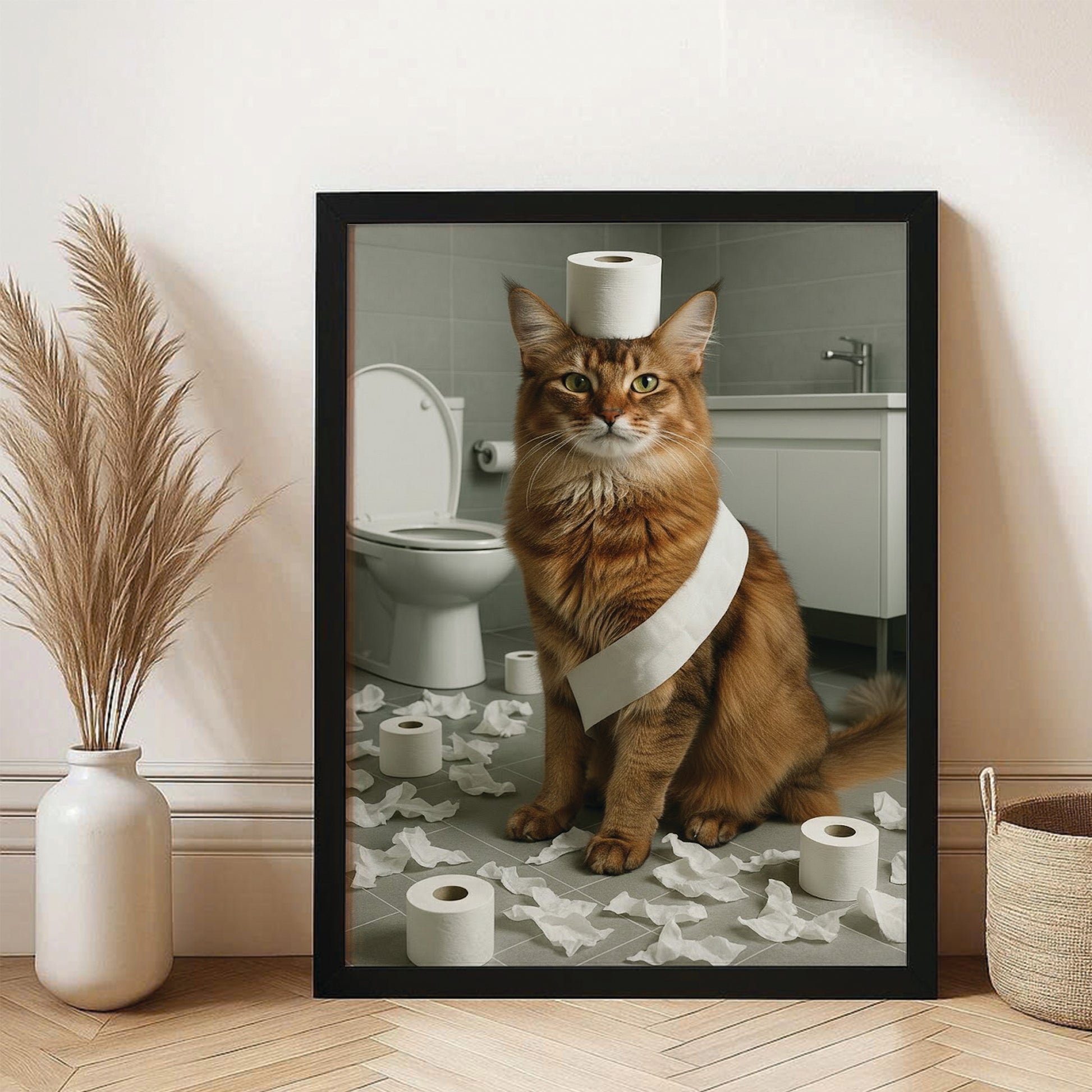 Custom Photo Cat Bathroom Style 19 Canvas Framed Wall Art Gift For Cat Lovers