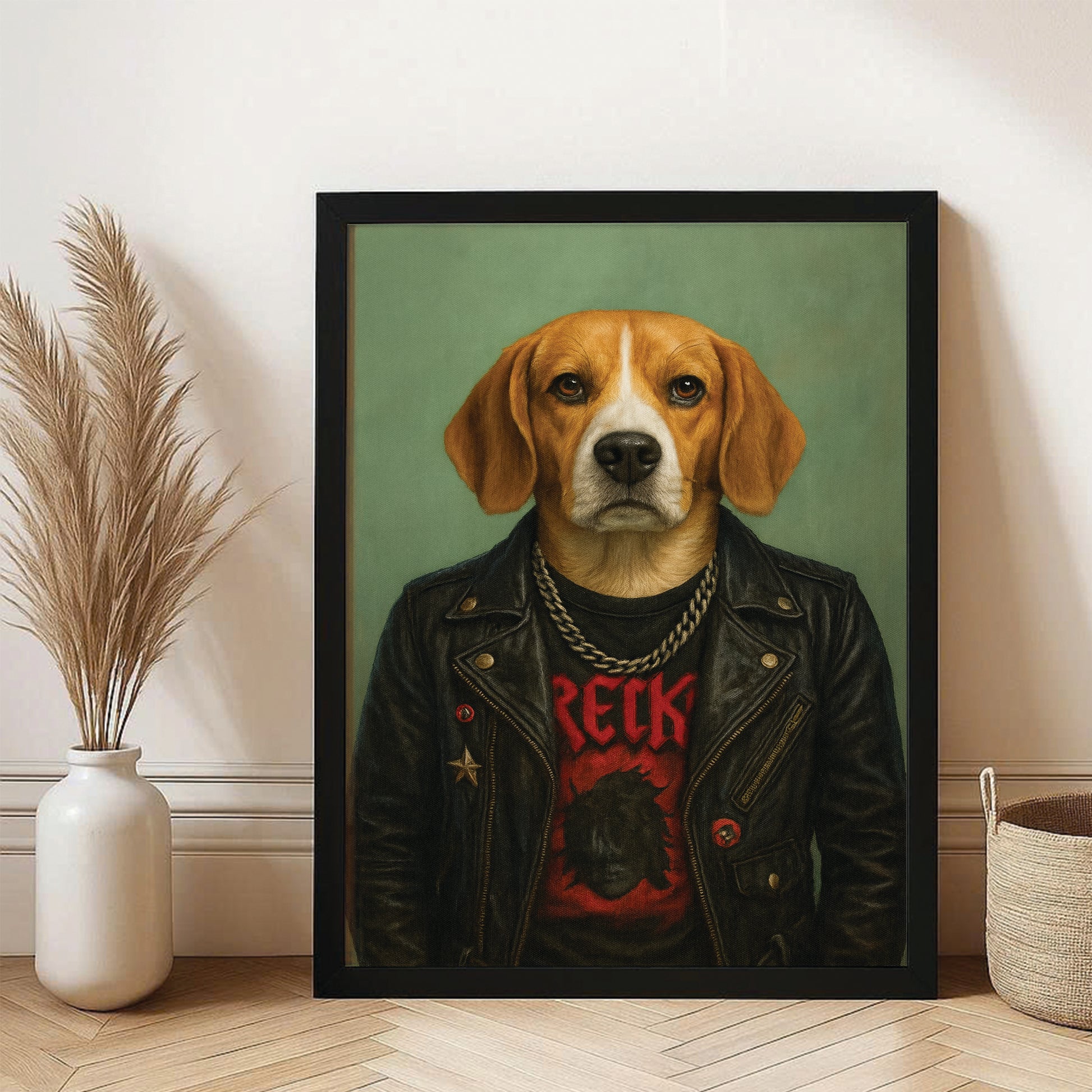 Custom Photo Rock n Roll Dog Canvas Framed Wall Art _ Gift For Dog Lovers